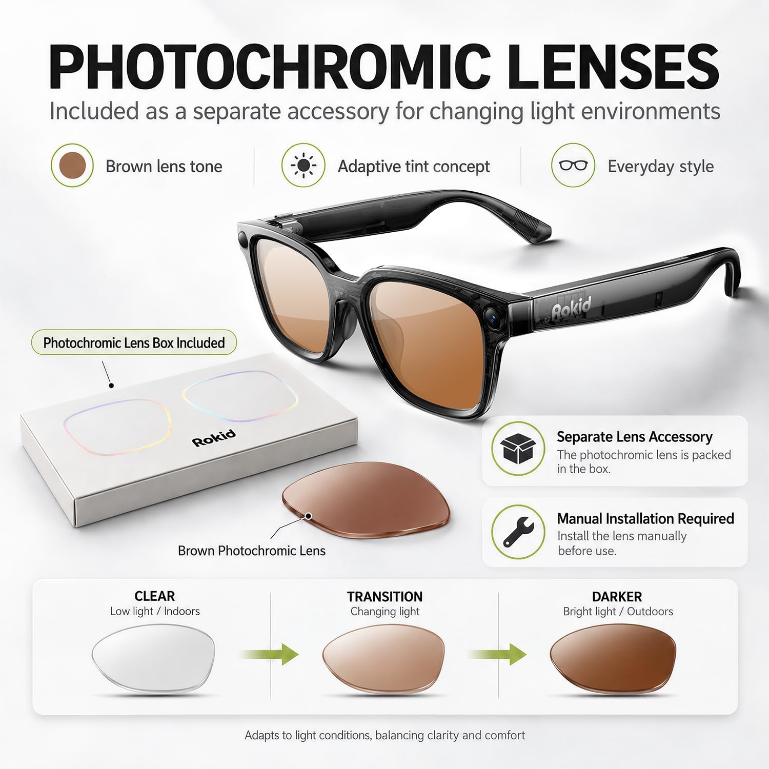 GAFAS INTELIGENTES ROKID AI STYLE PACK CON LENTES FOTOCROMÁTICOS, CÁMARA Y POWER CAPSULE - 4