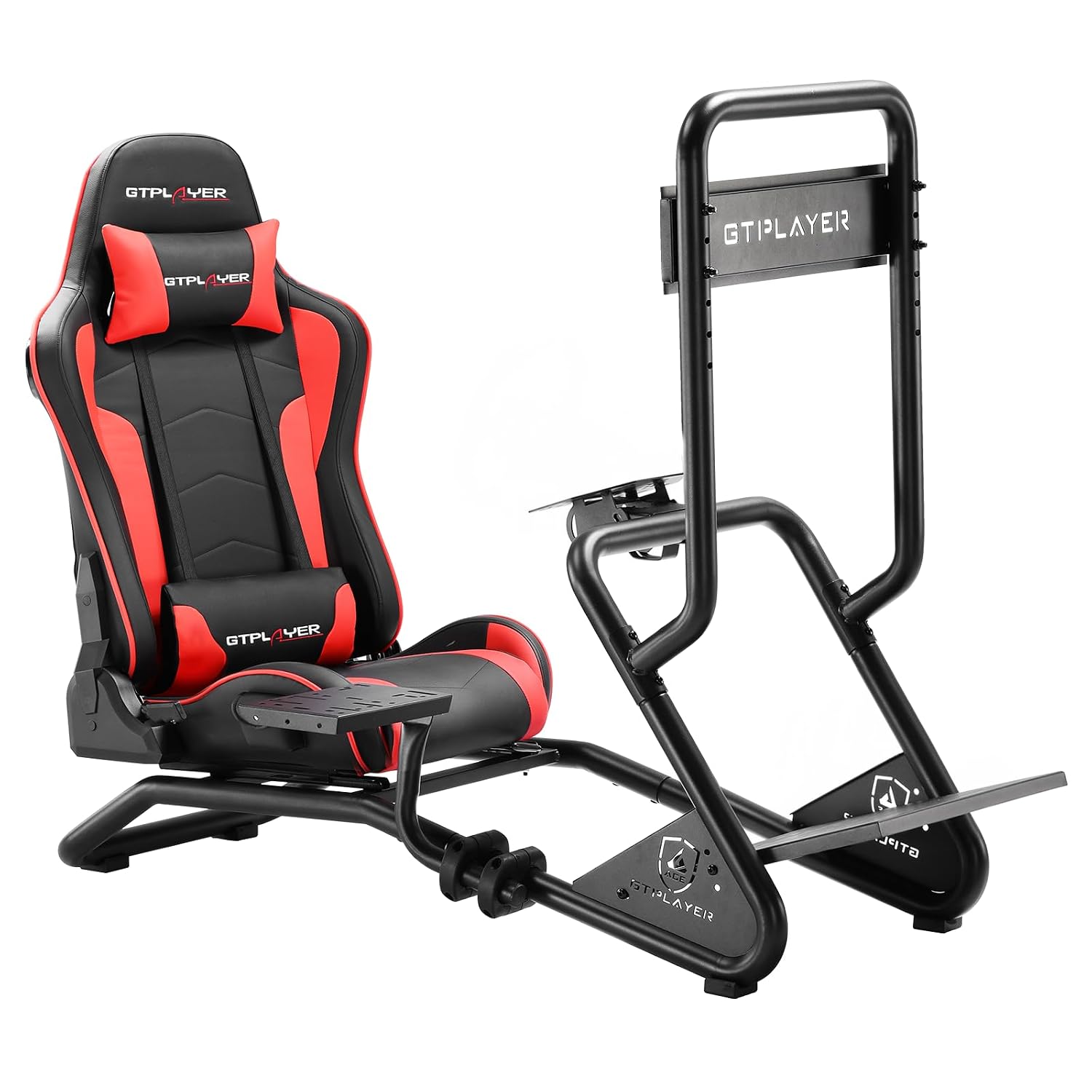 VOLANTE GTPLAYER RACING SIMULATOR COCKPIT CON SOPORTE PARA MONITOR Y ASIENTO RECLINABLE ROJO - 1