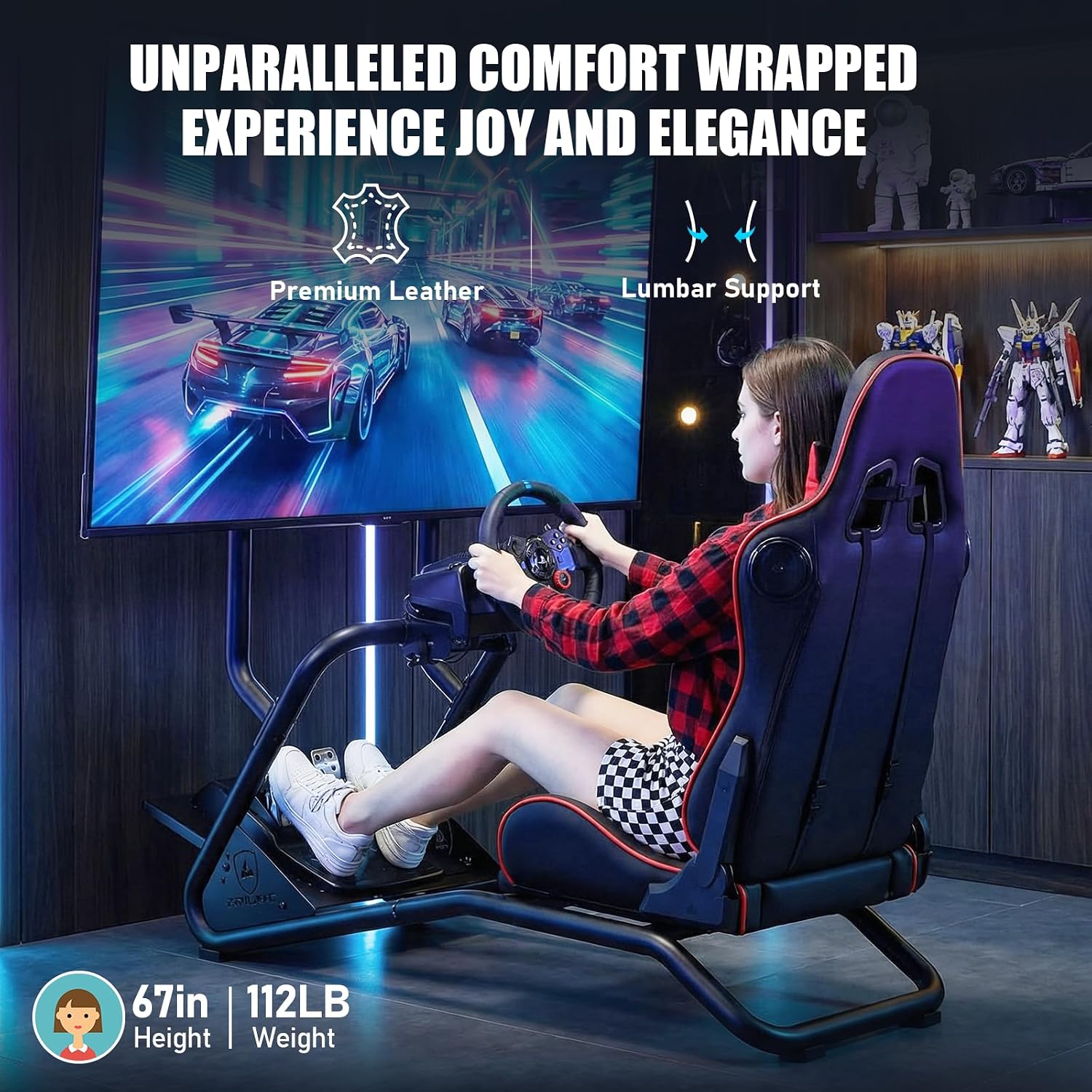 VOLANTE GTPLAYER RACING SIMULATOR COCKPIT CON SOPORTE PARA MONITOR Y ASIENTO RECLINABLE ROJO - 5