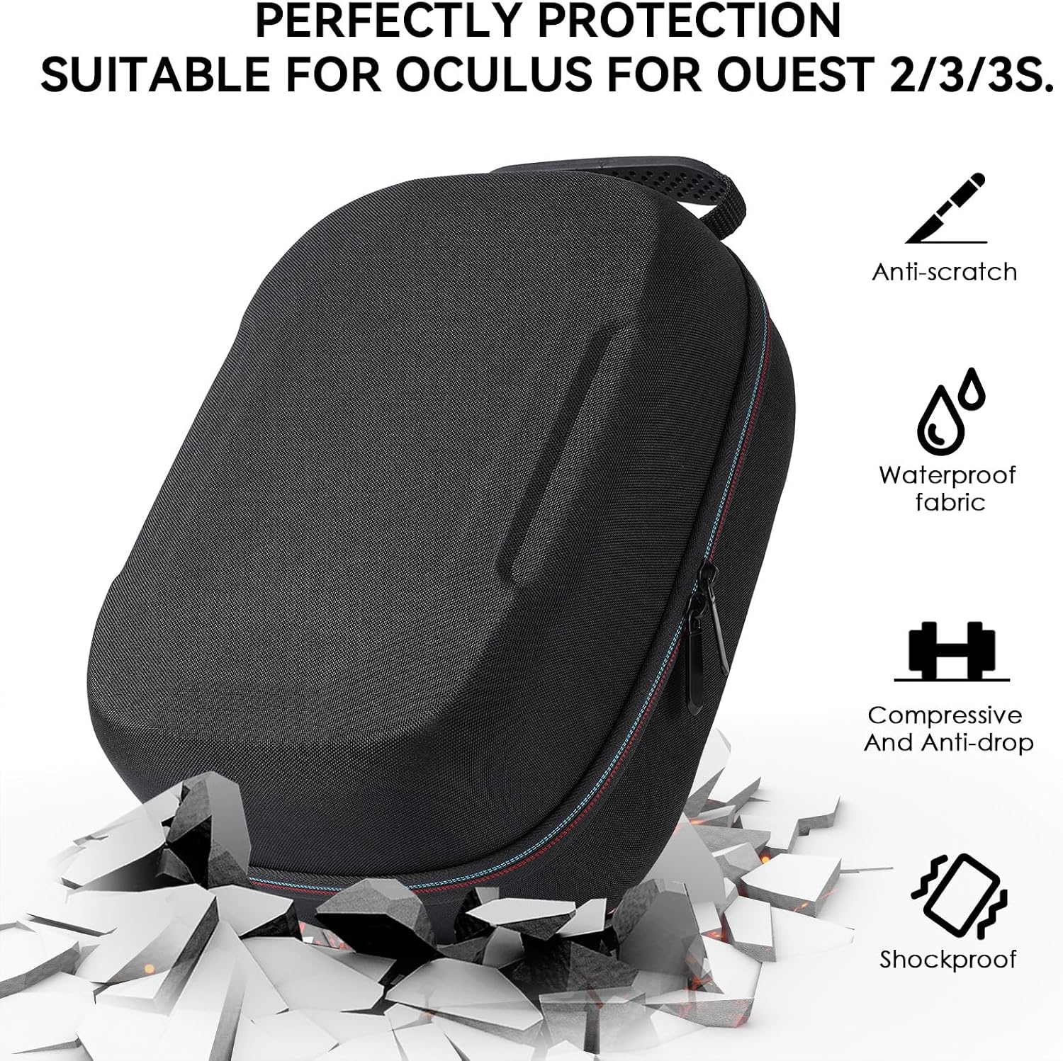ESTUCHE RÍGIDO PARA META QUEST 3S/QUEST 3/OCULUS QUEST 2 Y ACCESORIOS NEGRO - 4