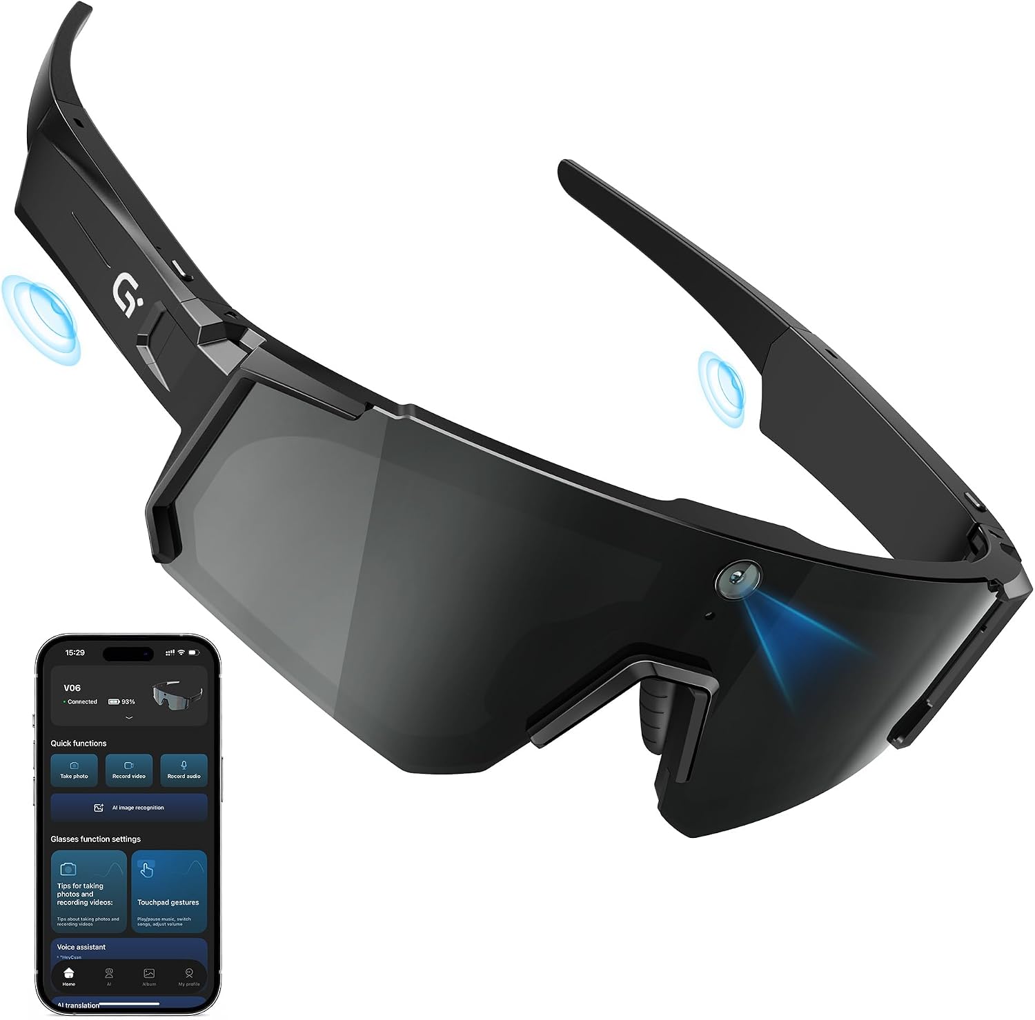 GAFAS INTELIGENTES GLOSSIA AI ULTRA PRO CON CÁMARA 4K Y ASISTENTE DE VOZ CHATGPT-4O GRIS OBSIDIANA - 1