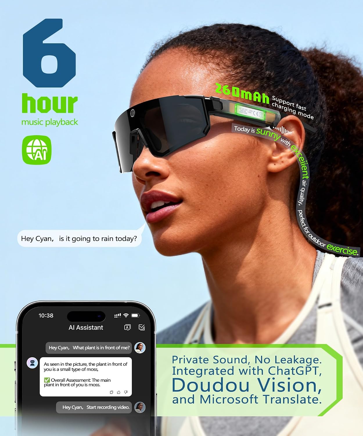 GAFAS INTELIGENTES GLOSSIA AI ULTRA PRO CON CÁMARA 4K Y ASISTENTE DE VOZ CHATGPT-4O GRIS OBSIDIANA - 3