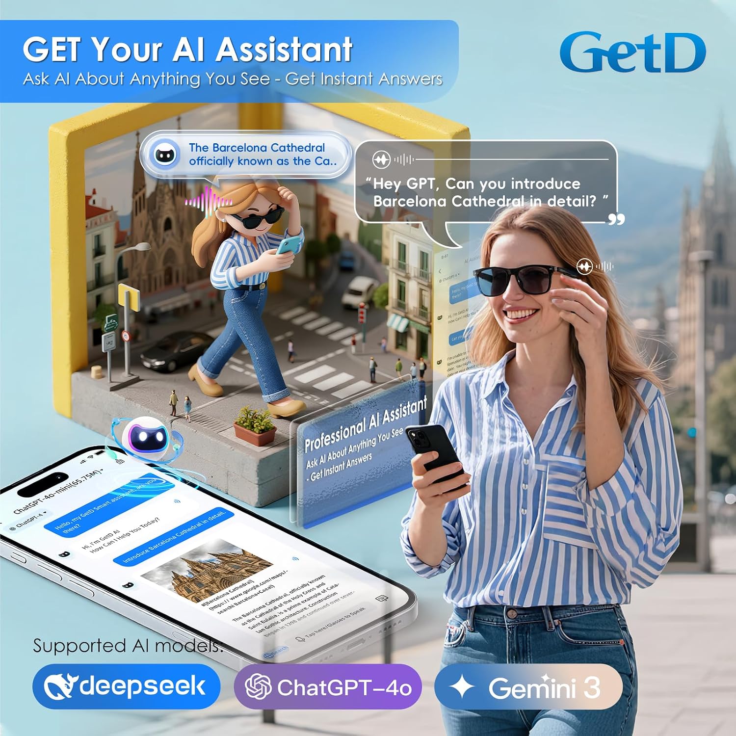 GAFAS INTELIGENTES GETD AI GLASSES CON ASISTENTE CHATGPT Y TRADUCCIÓN EN TIEMPO REAL - 3