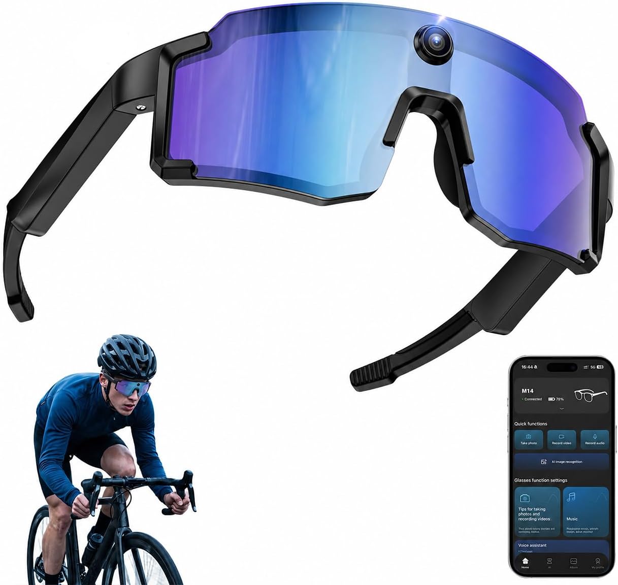 LENTES INTELIGENTES HAULVEAN M14 SPORT CON CÁMARA 4K PARA CICLISMO Y SENDERISMO - 1