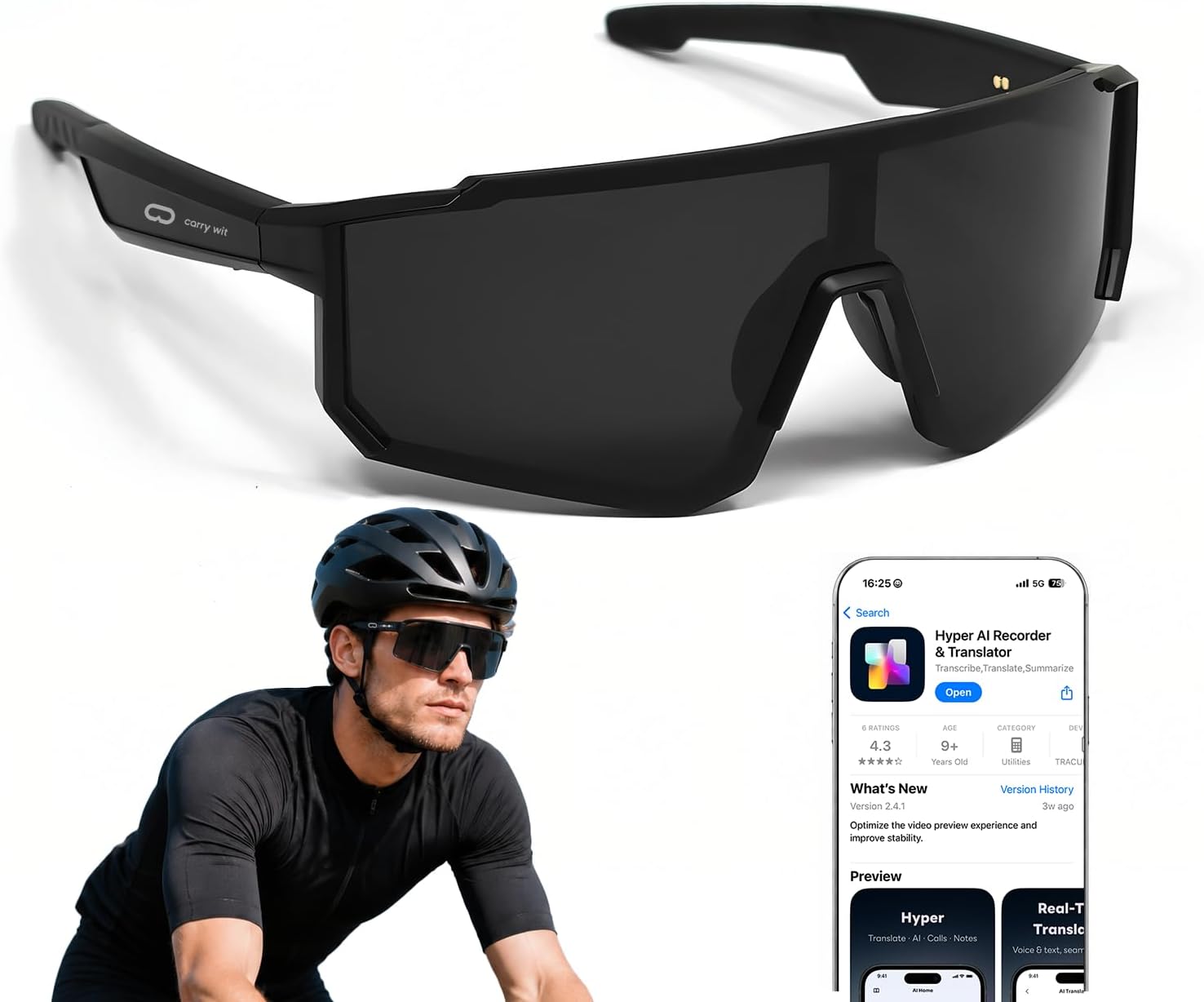 GAFAS INTELIGENTES CARRY WIT BLUETOOTH 5.4 CON LENTES POLARIZADAS UV400 GRIS - 1