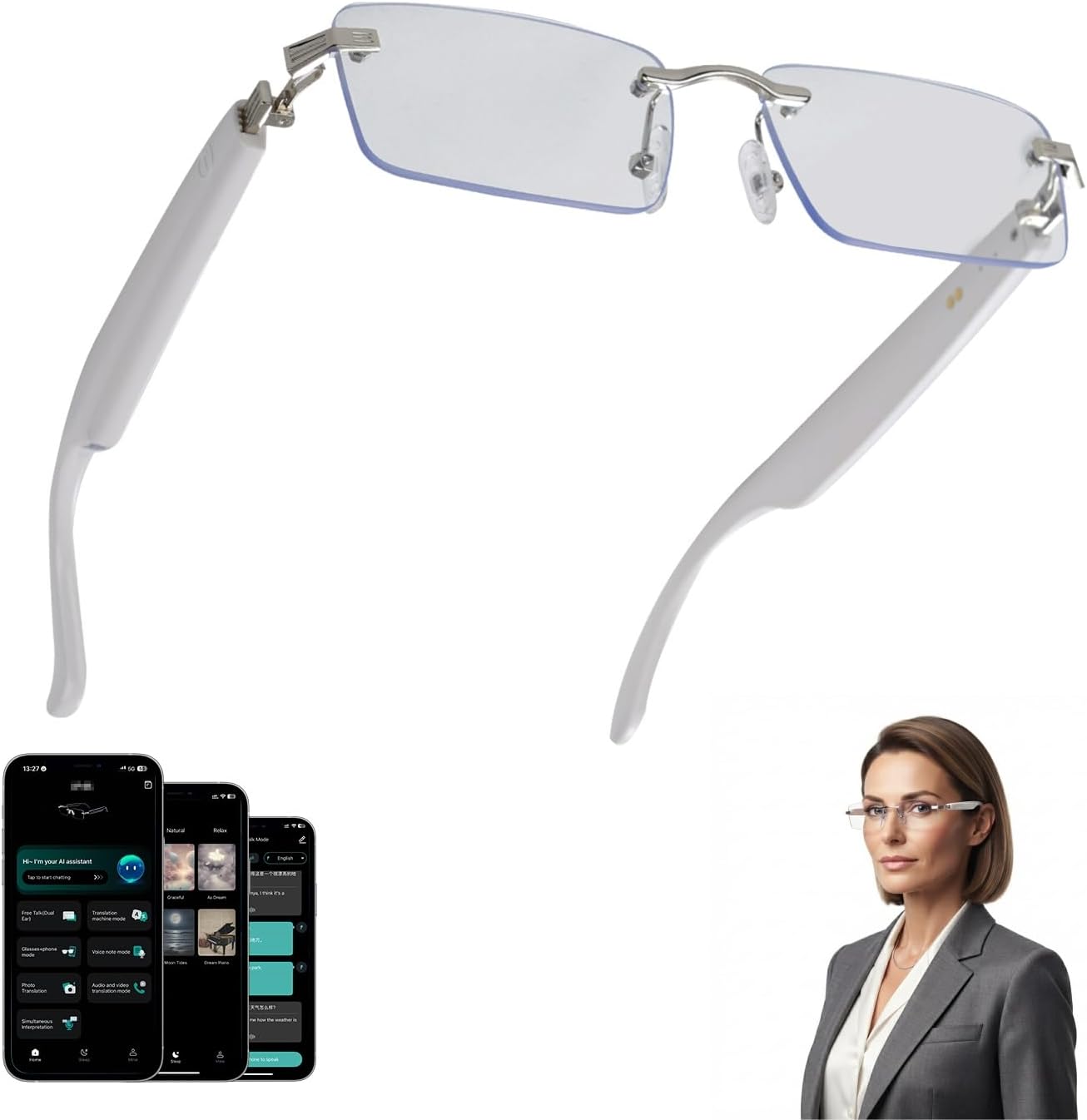 GAFAS TRADUCTORAS AI PADOM BLUETOOTH PLATA SIN MONTURA - 1