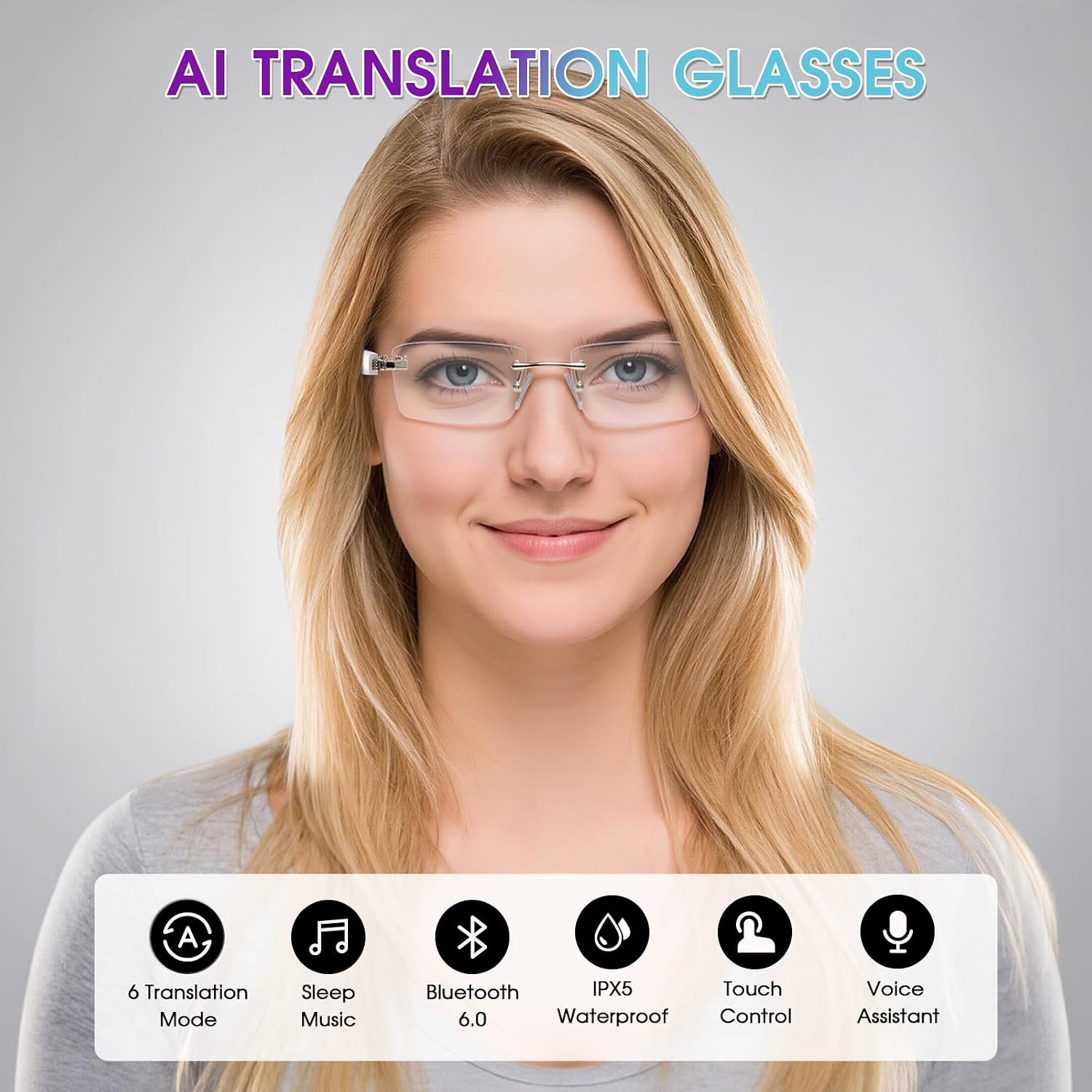 GAFAS TRADUCTORAS AI PADOM BLUETOOTH PLATA SIN MONTURA - 2