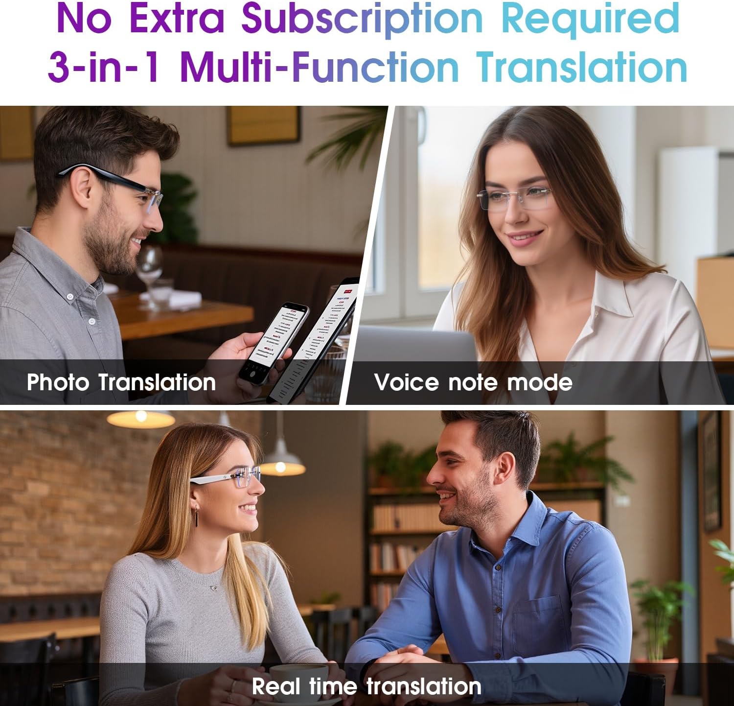 GAFAS TRADUCTORAS AI PADOM BLUETOOTH PLATA SIN MONTURA - 5