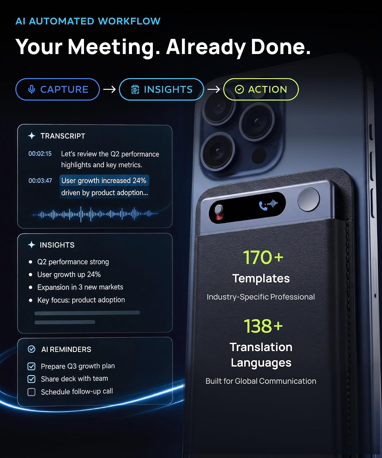 GRABADORA DE VOZ EUREKAMIND AI VOICE RECORDER 2.0 STANDARD CON TRANSCRIPCIÓN ILIMITADA - 3