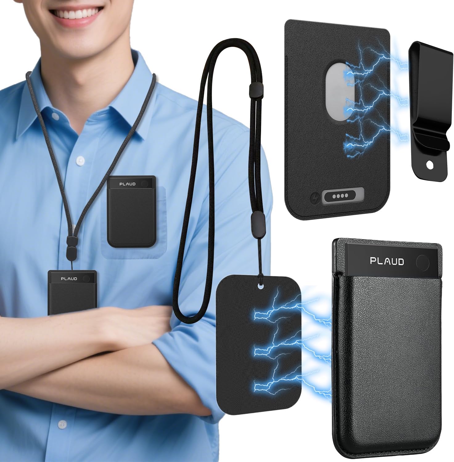 KIT 3 EN 1 PARA GRABADORA VINFFY PLAUD NOTE AI/PRO AI CON COLLAR, MUÑEQUERA Y CLIP NEGRO - 1