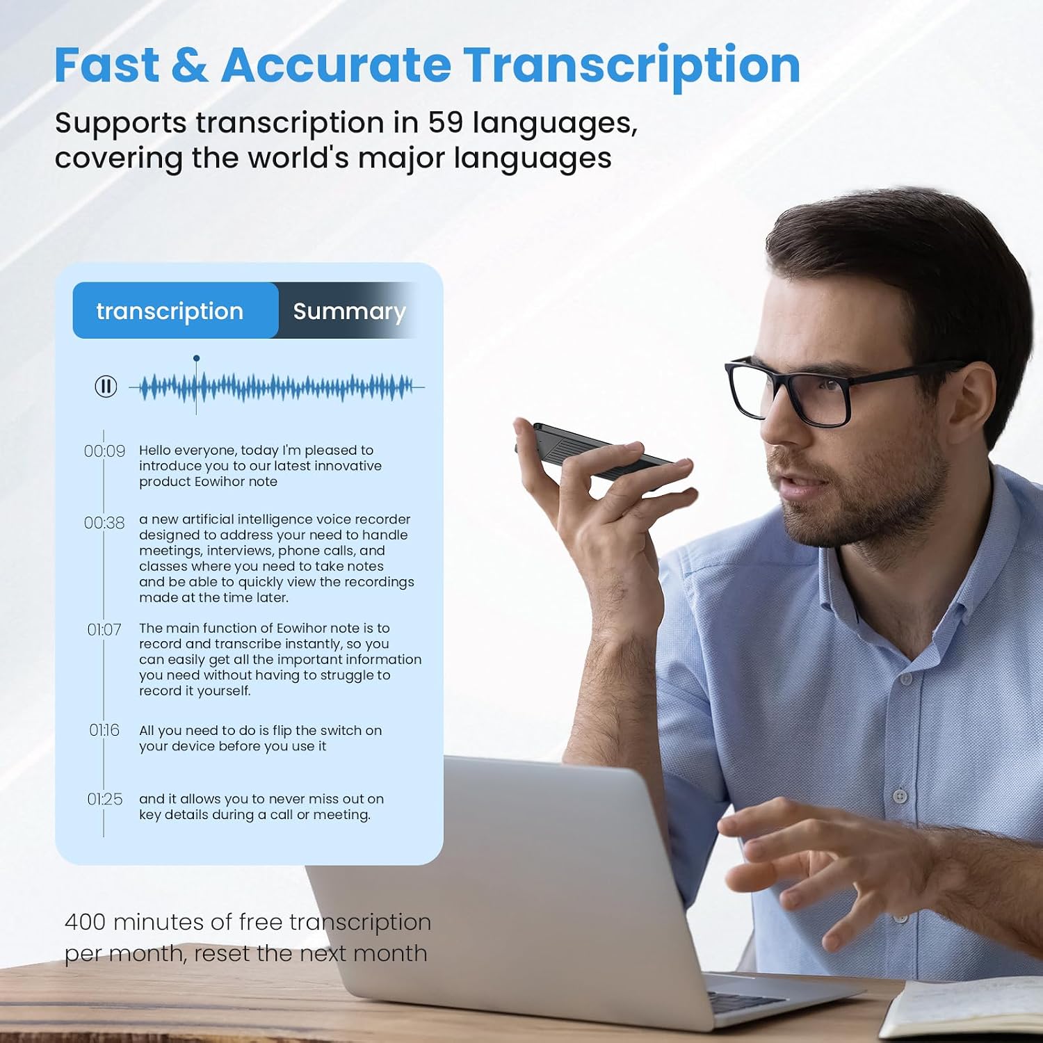 GRABADORA DE VOZ EOWIHOR AI CON 64GB Y TRADUCCIÓN EN 59 IDIOMAS - 2