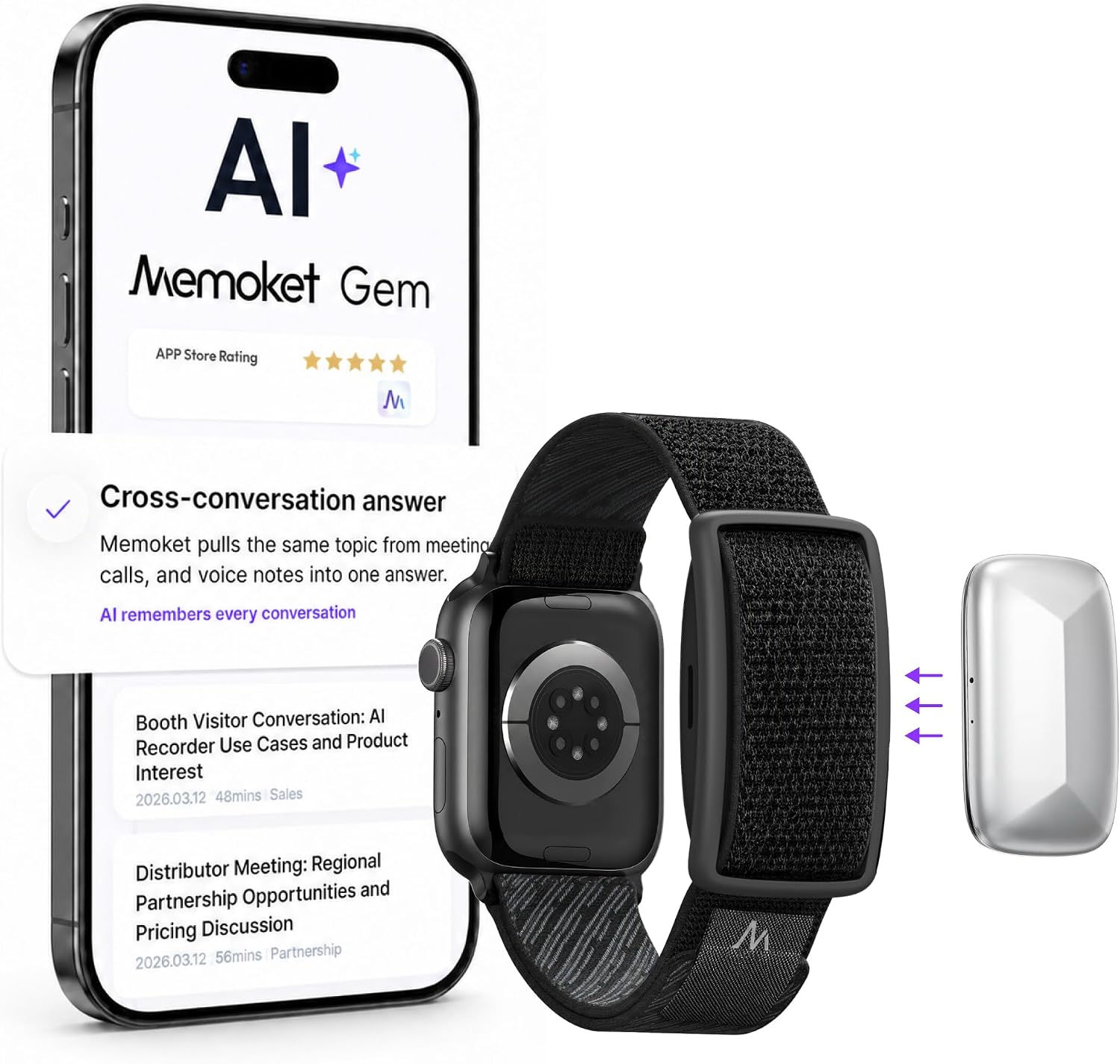 GRABADORA DE VOZ PORTÁTIL MEMOKET GEM COMPATIBLE CON APPLE WATCH - 1