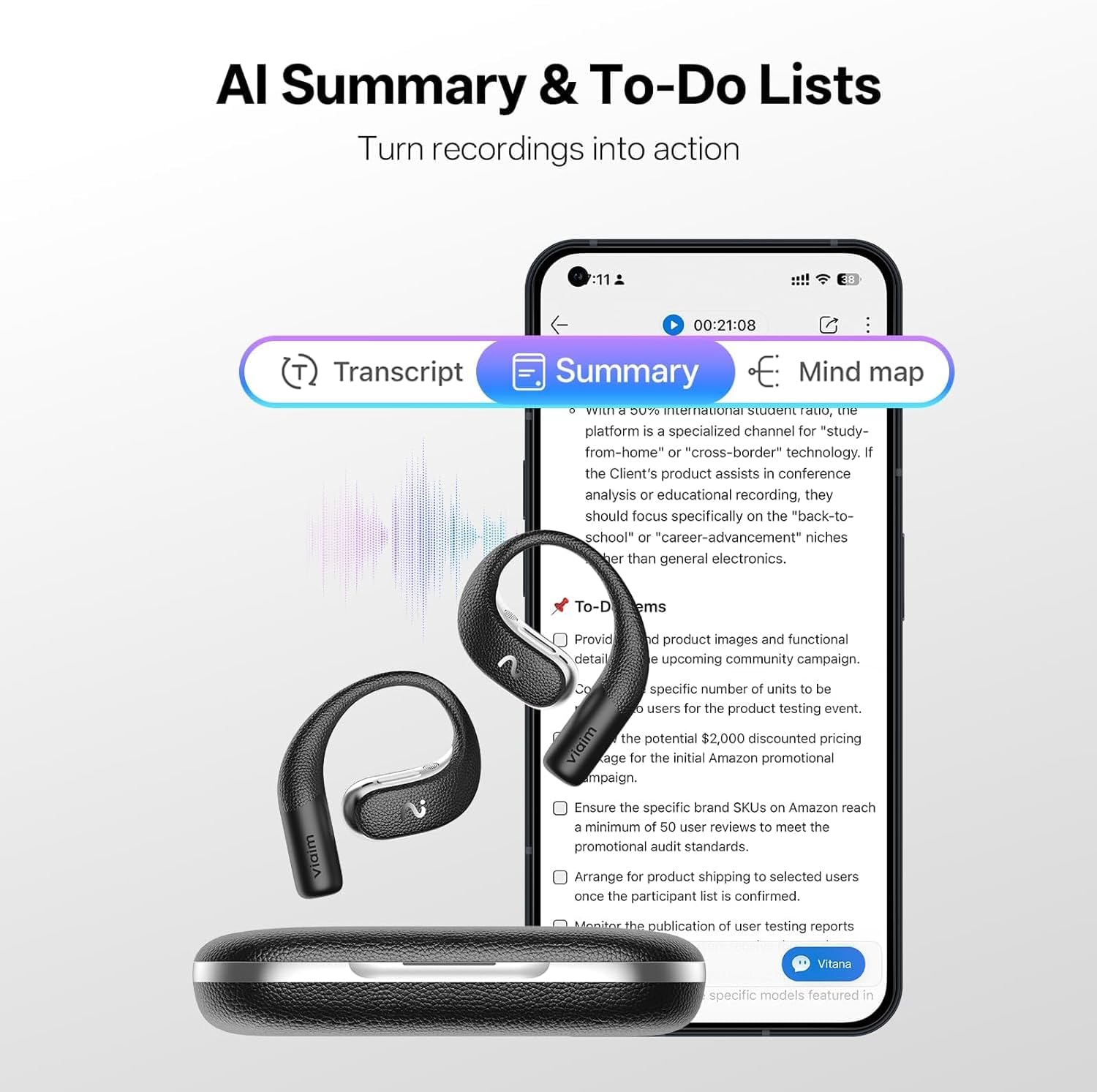 GRABADORA DE PERIODISTA VIAIM OPENNOTE OPEN-EAR AI NOTE TAKER Y VOICE RECORDER EARBUDS - 4