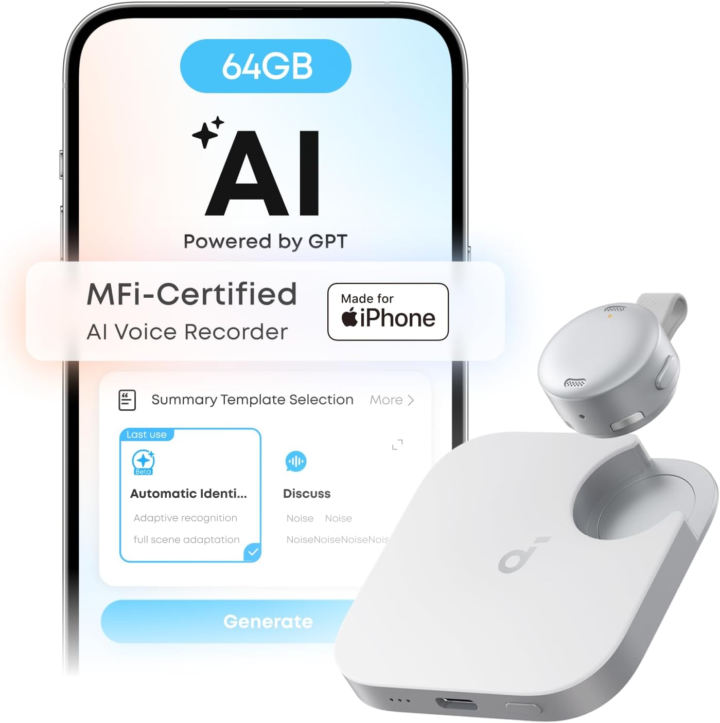 GRABADORA DE VOZ SOUNDCORE WORK BY ANKER 64GB MFI CERTIFIED - 1