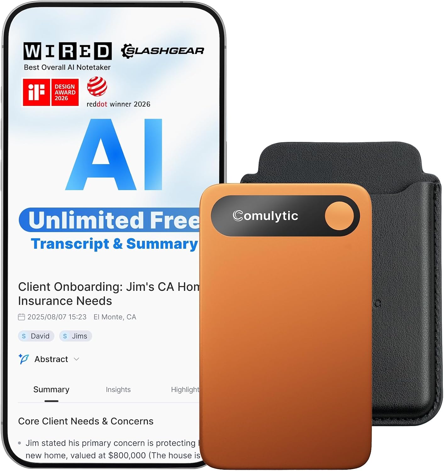 GRABADORA DE VOZ COMULYTIC NOTE PRO AI 64GB NARANJA - 1