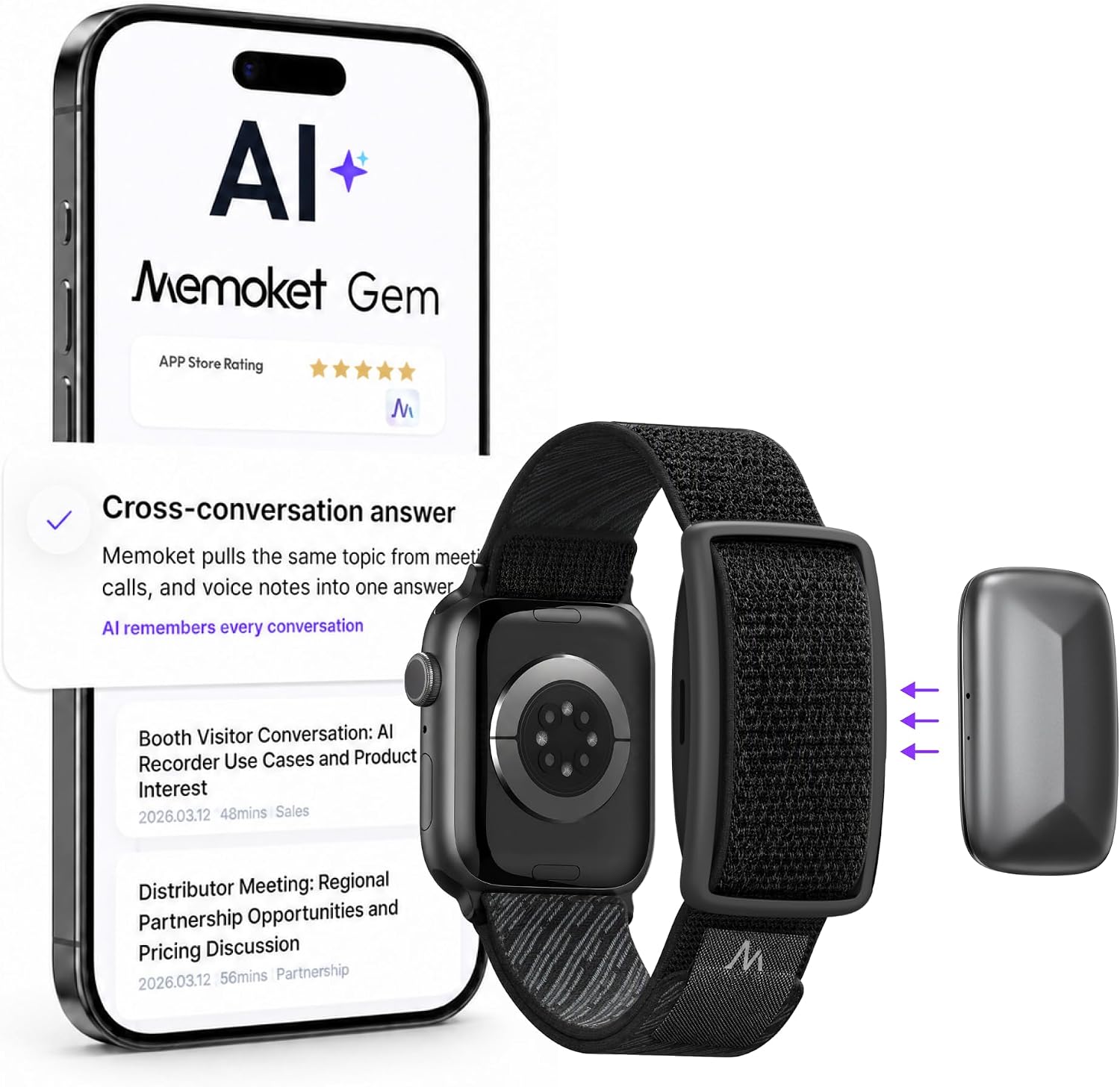 GRABADORA DE VOZ MEMOKET GEM AI COMPATIBLE CON APPLE WATCH - 1