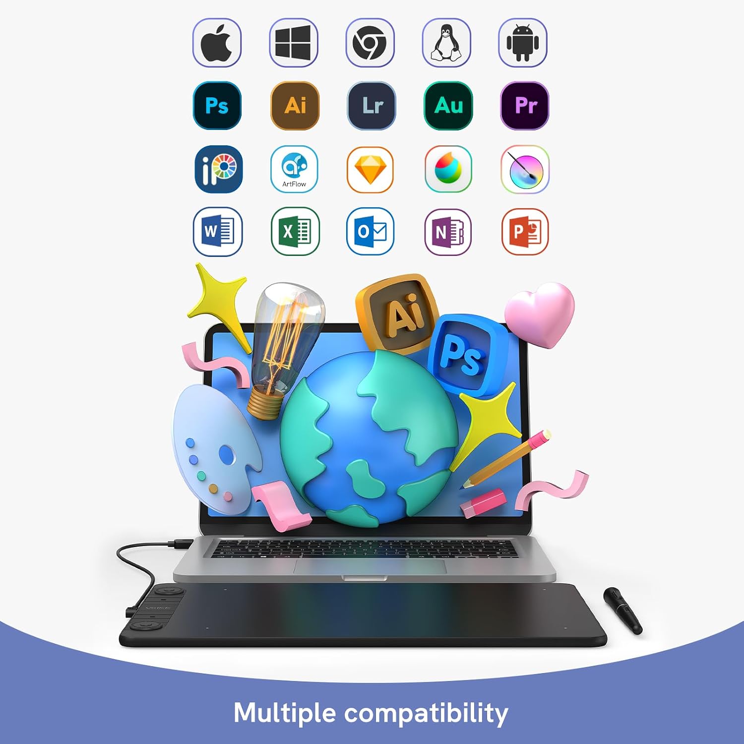 TABLETA GRÁFICA VEIKK VK1060PRO V2 10X6 PULGADAS CON 8 TECLAS RÁPIDAS Y LÁPIZ SIN BATERÍA - 3