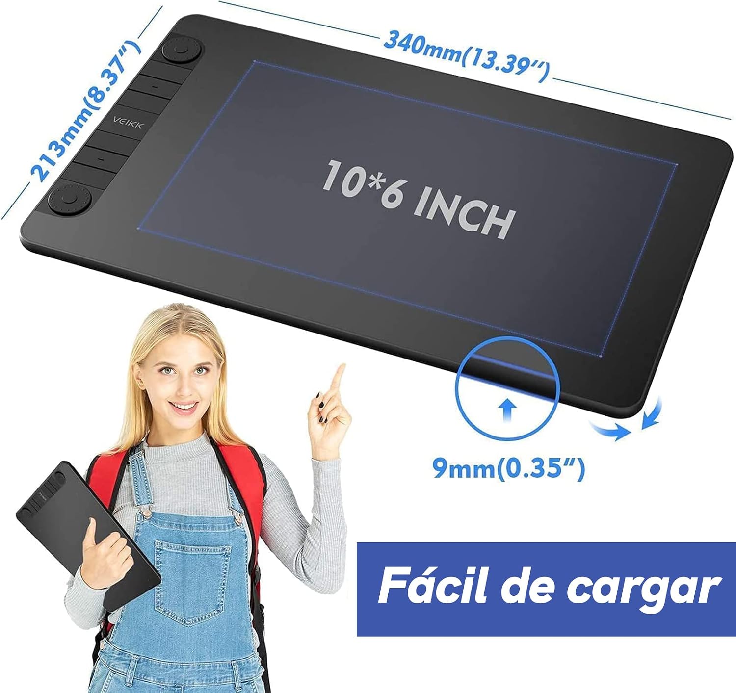 TABLETA GRÁFICA VEIKK VK1060PRO V2 10X6 PULGADAS CON 8 TECLAS RÁPIDAS Y LÁPIZ SIN BATERÍA - 5