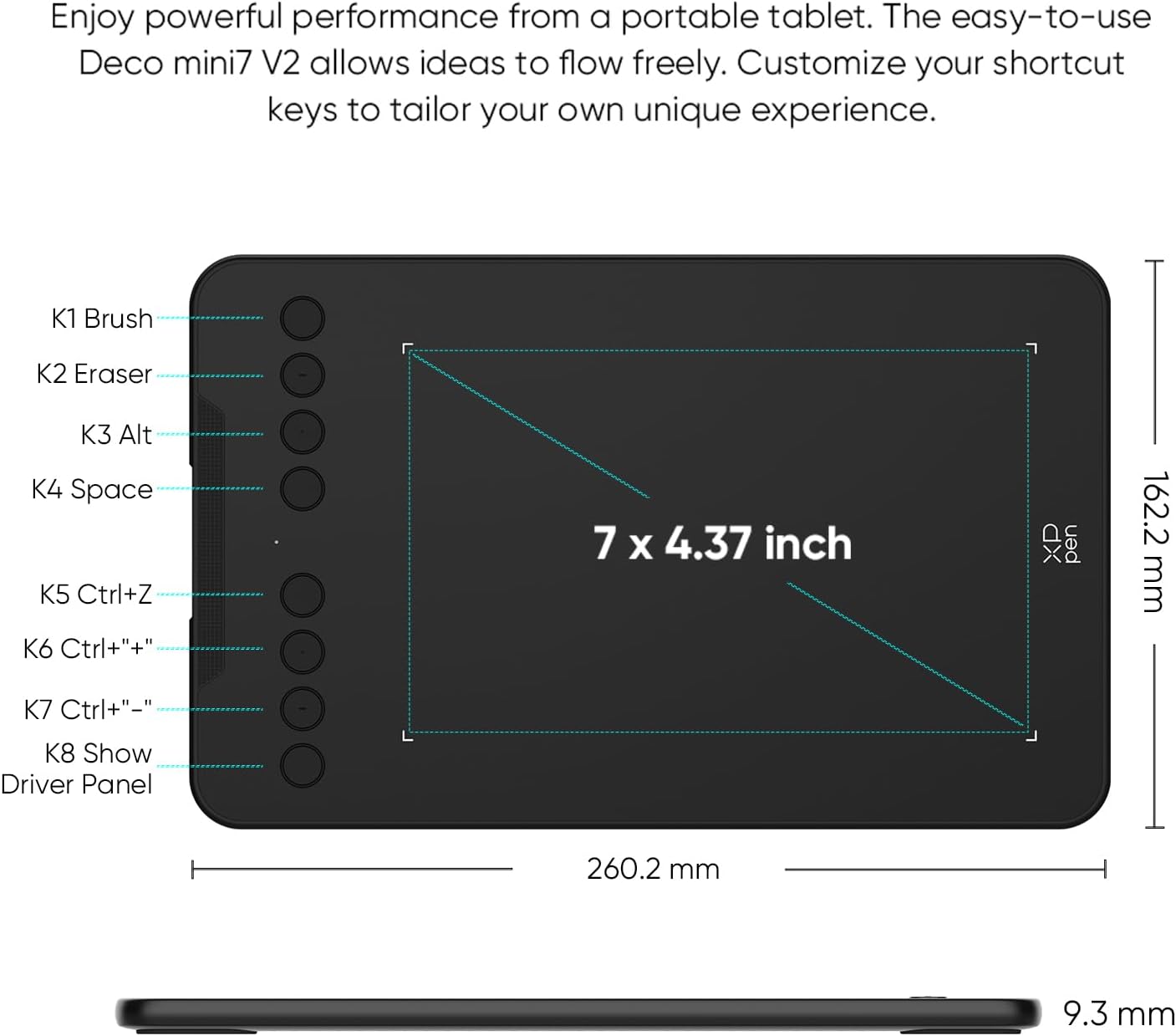 TABLETA GRÁFICA XPPEN DECO MINI7 V2 7X4 PULGADAS 16384 NIVELES DE PRESIÓN - 4