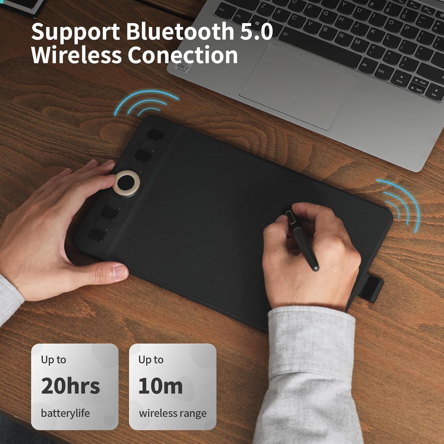TABLETA GRÁFICA GAOMON WH851 BLUETOOTH 8X5 PULGADAS 16384 NIVELES PRESIÓN - 4
