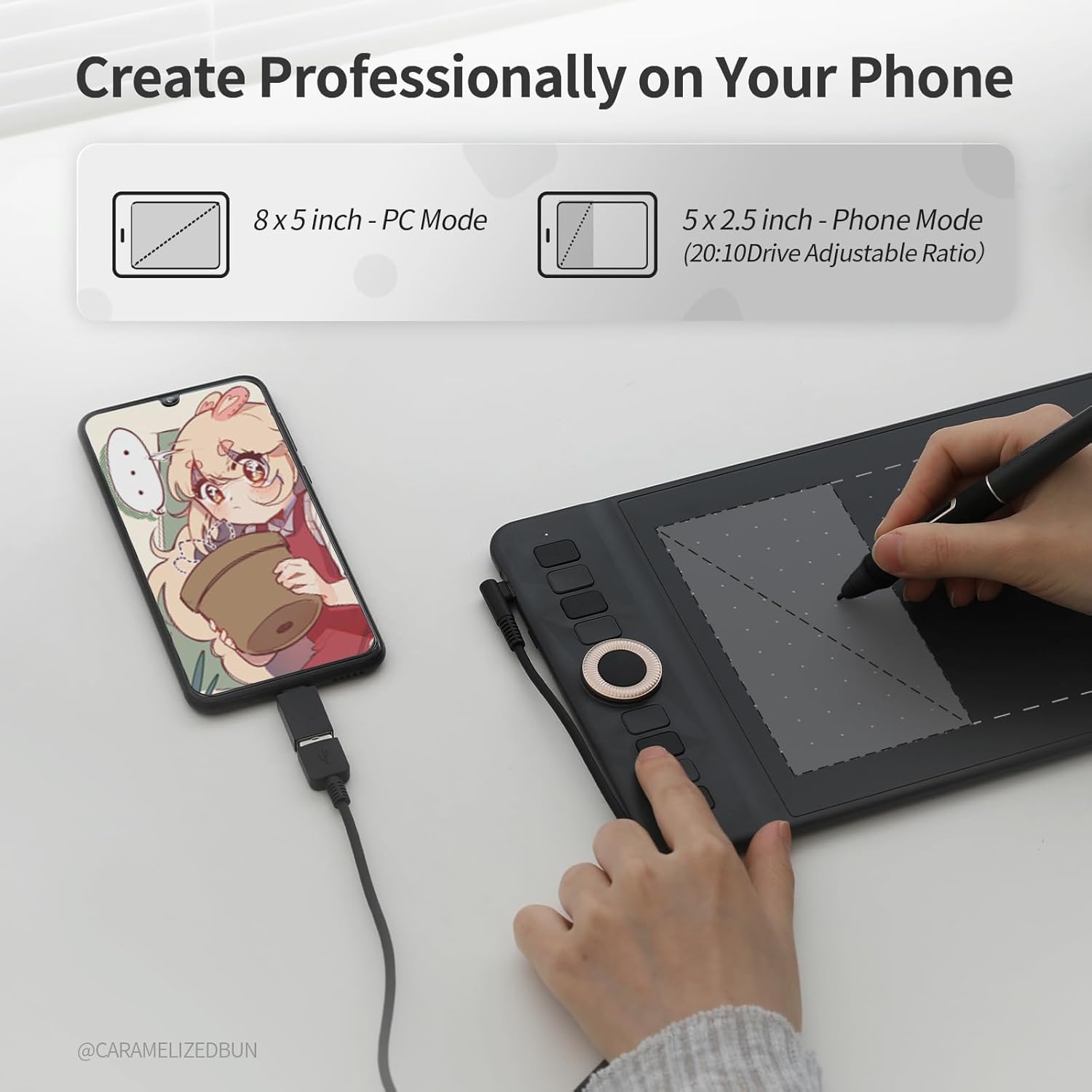 TABLETA GRÁFICA GAOMON WH851 BLUETOOTH 8X5 PULGADAS 16384 NIVELES PRESIÓN - 5