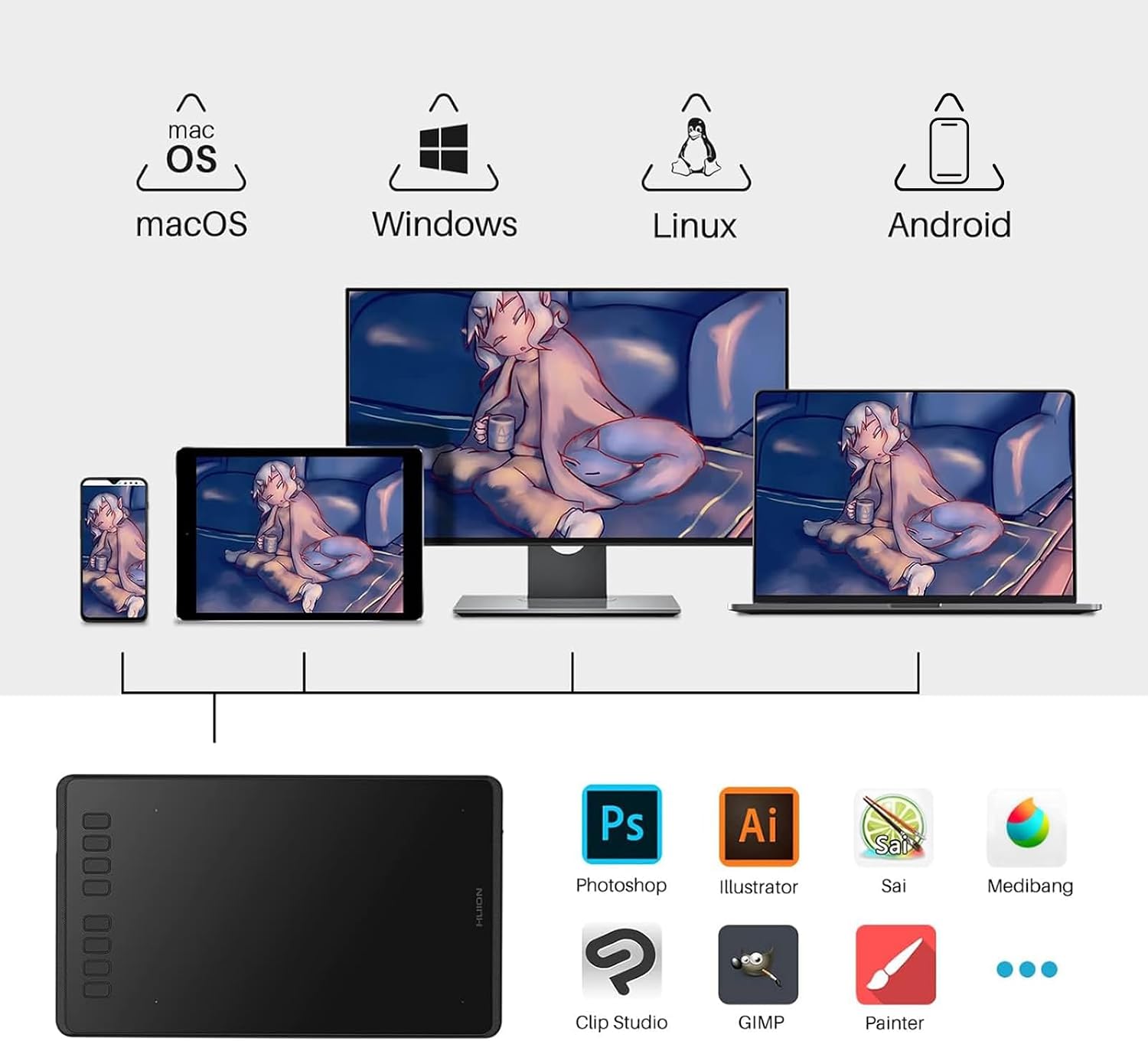 TABLETA GRÁFICA HUION INSPIROY H950P 8X5 PULGADAS 8192 NIVELES DE PRESIÓN - 2