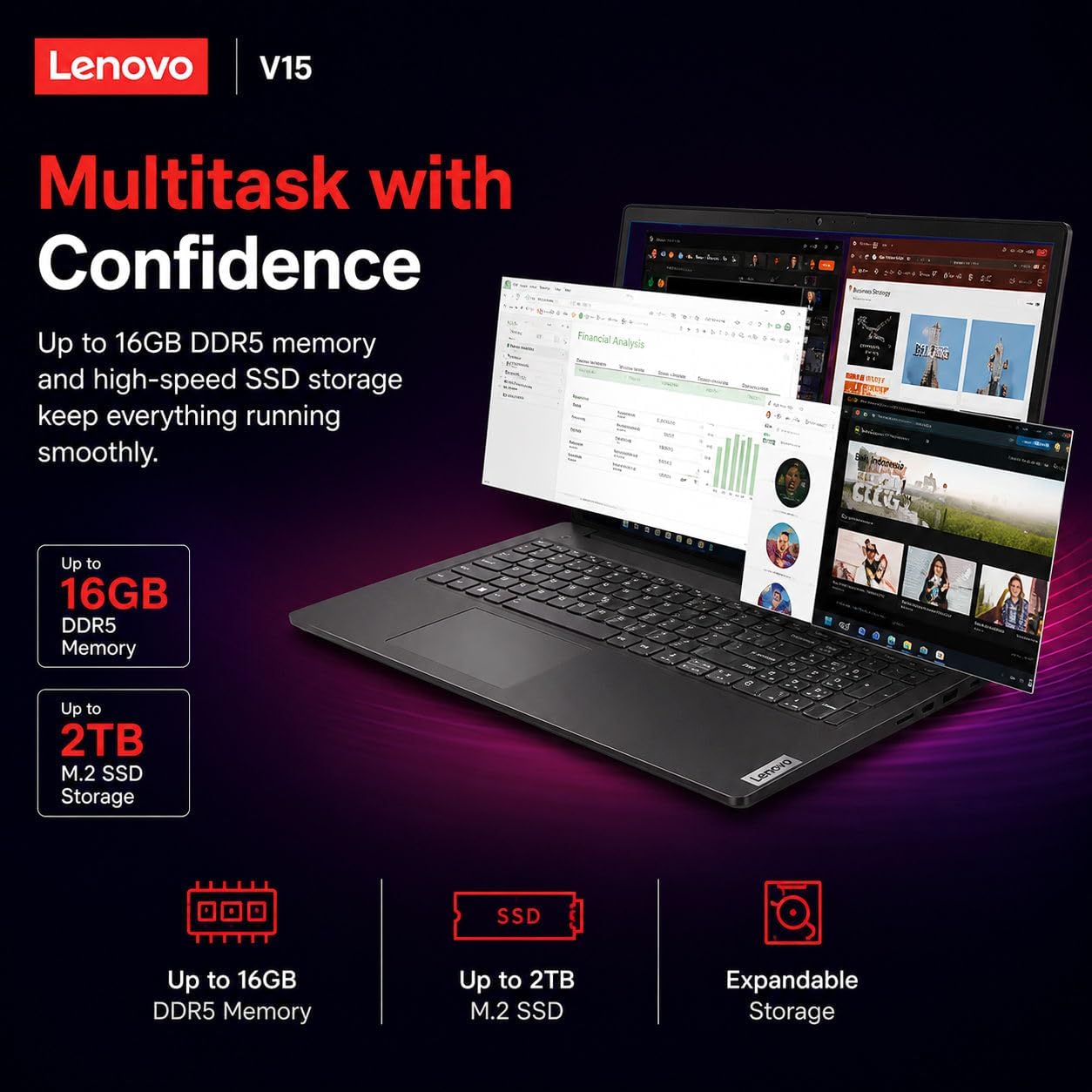 LAPTOP LENOVO NEW V15 INTEL CORE N150 15.6' FHD DDR5 16GB 2TB SSD WINDOWS 11 PRO - 5