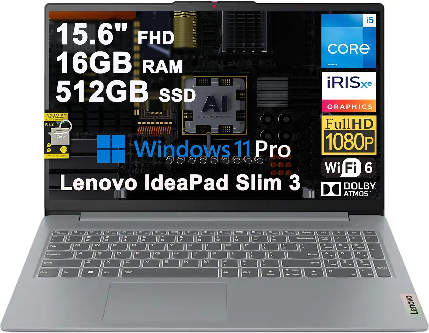 LAPTOP LENOVO IDEAPAD SLIM 3 BUSINESS 15.6' FHD I5-1335U 16GB RAM 512GB SSD - 1
