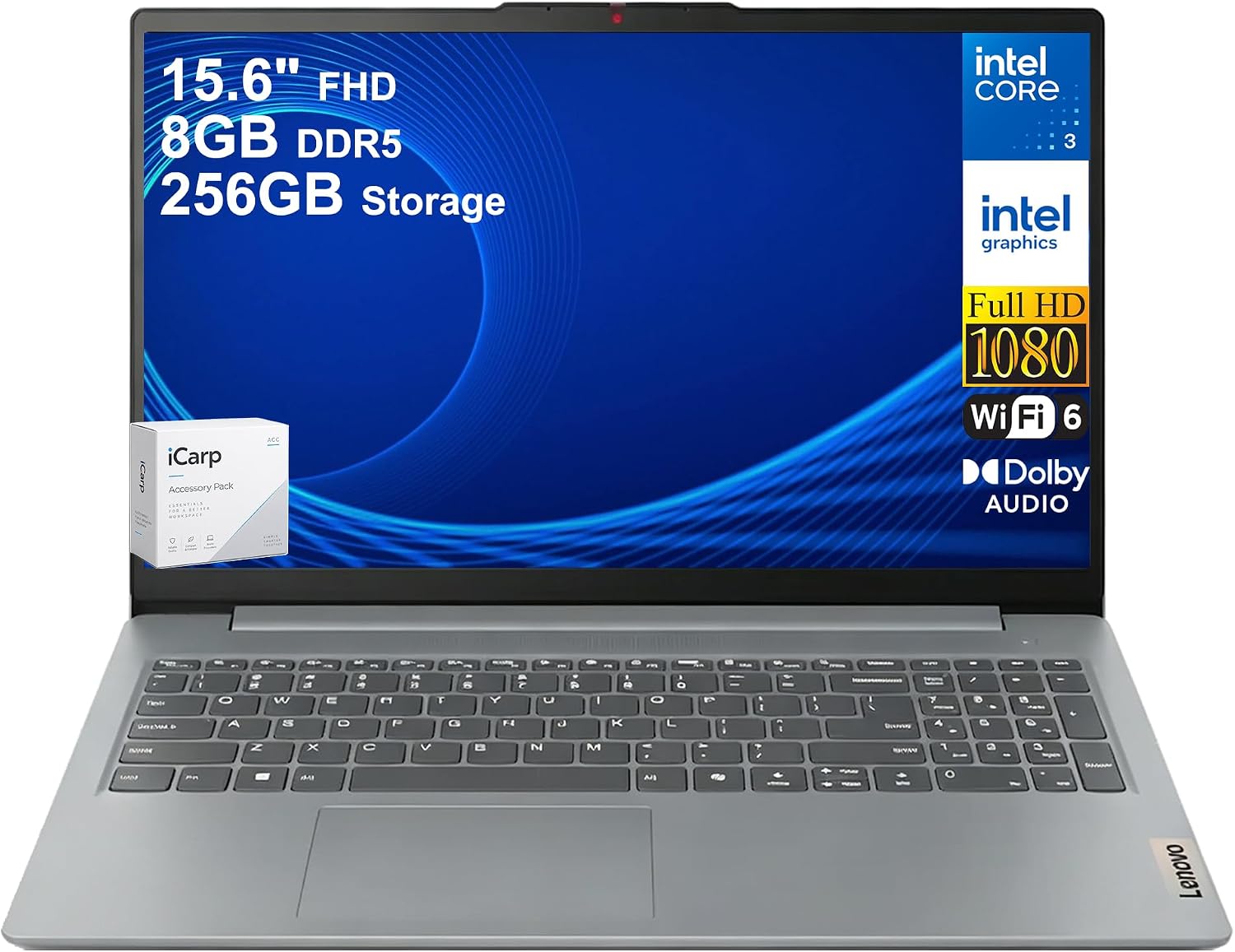 LAPTOP LENOVO IDEAPAD SLIM 3I 15.6' FHD INTEL CORE I3 N355 8GB DDR5 256GB (128GB SSD + 128GB SD CARD) GRIS - 1