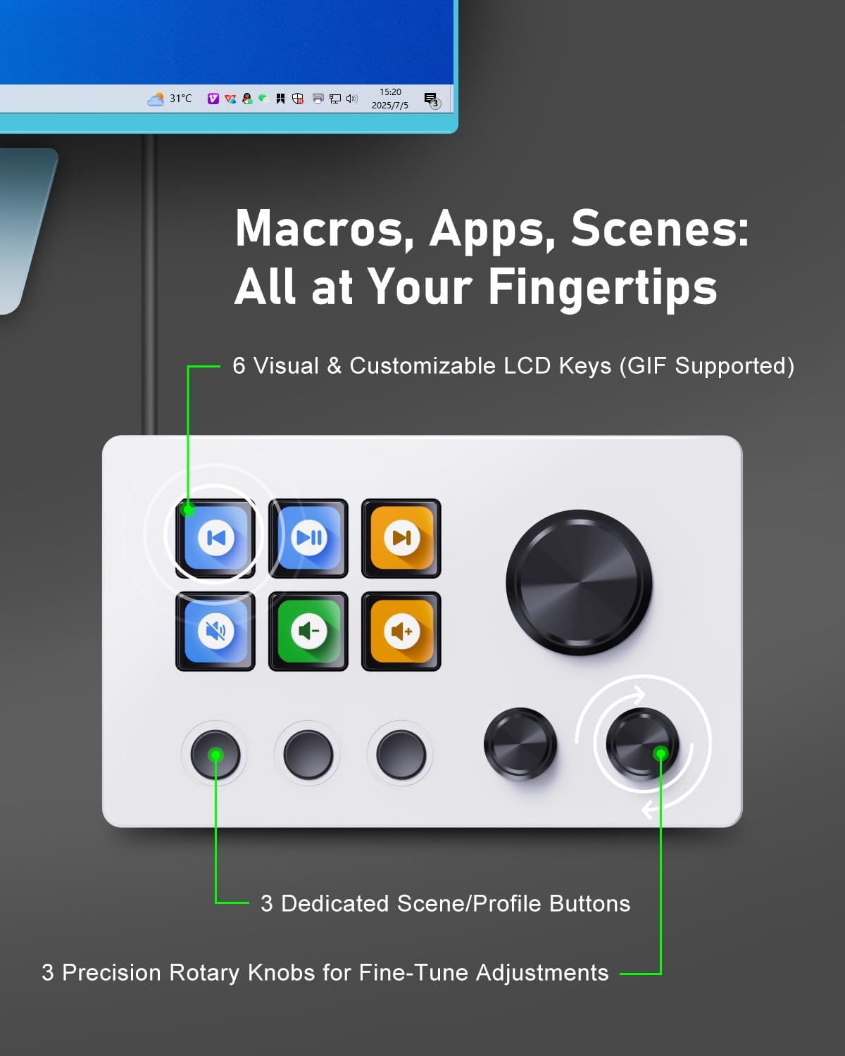 CONTROLADOR DE STREAMING TREASLIN VSDINSIDE N3 BLANCO CON 12 TECLAS MACRO PERSONALIZABLES - 3