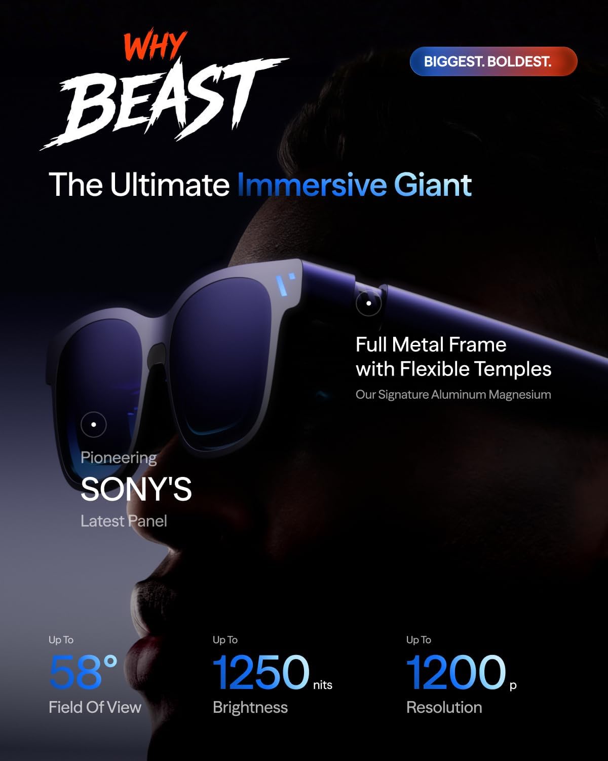 LENTES 3D VITURE BEAST XR/AR 174' 1200P 58° FOV - 4