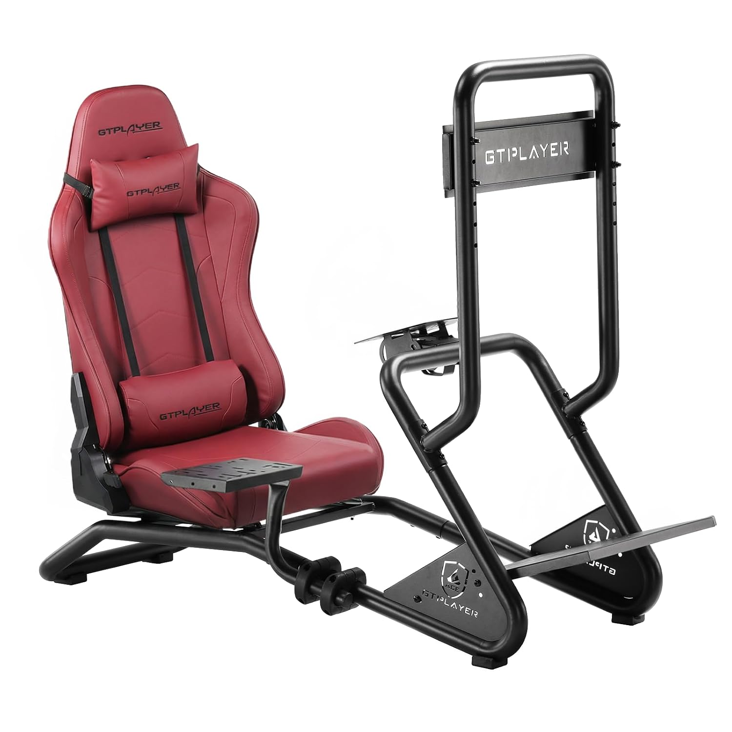 VOLANTE GTPLAYER RACING SIMULATOR COCKPIT CON SOPORTE PARA MONITOR Y ASIENTO RECLINABLE ROJO VINO - 1