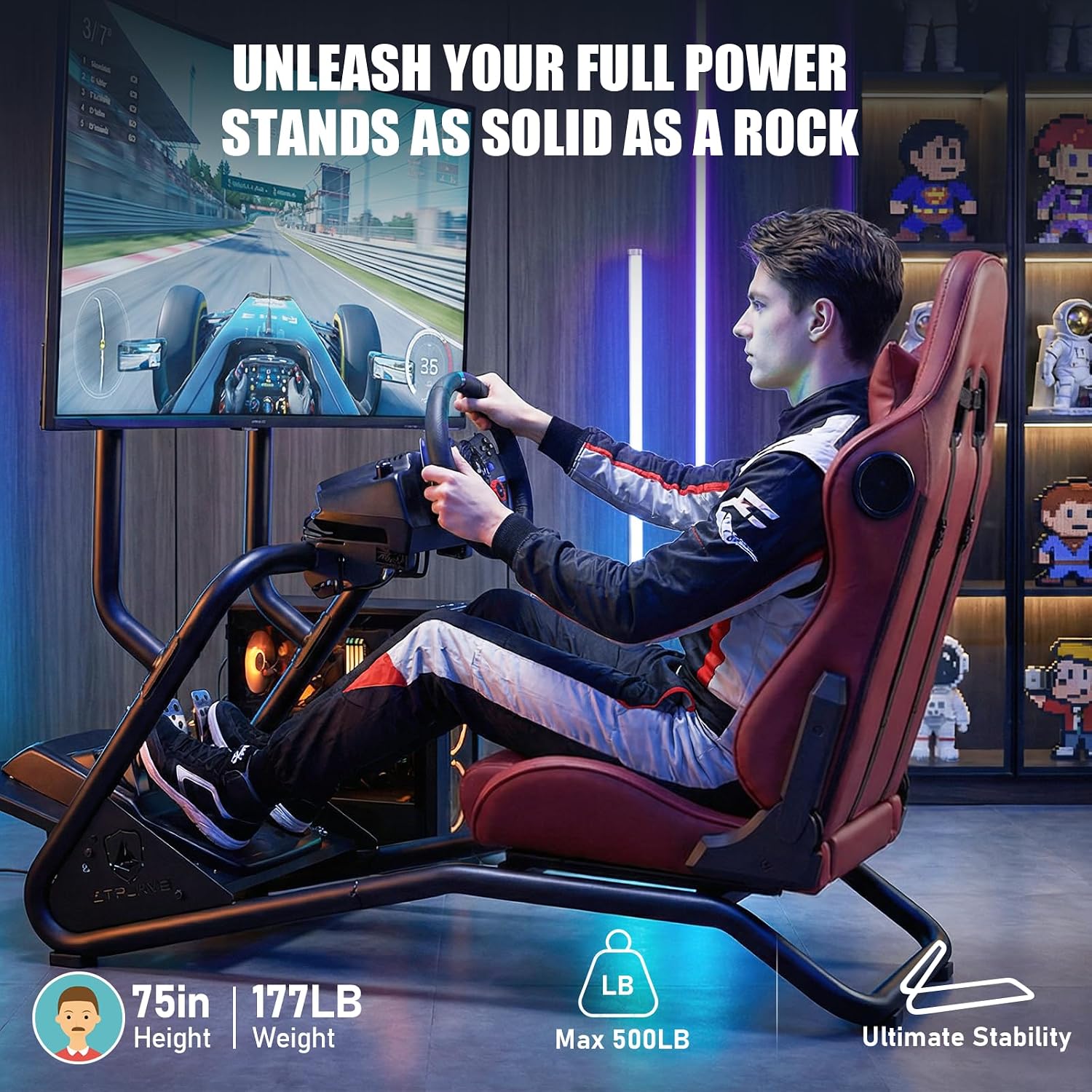 VOLANTE GTPLAYER RACING SIMULATOR COCKPIT CON SOPORTE PARA MONITOR Y ASIENTO RECLINABLE ROJO VINO - 4