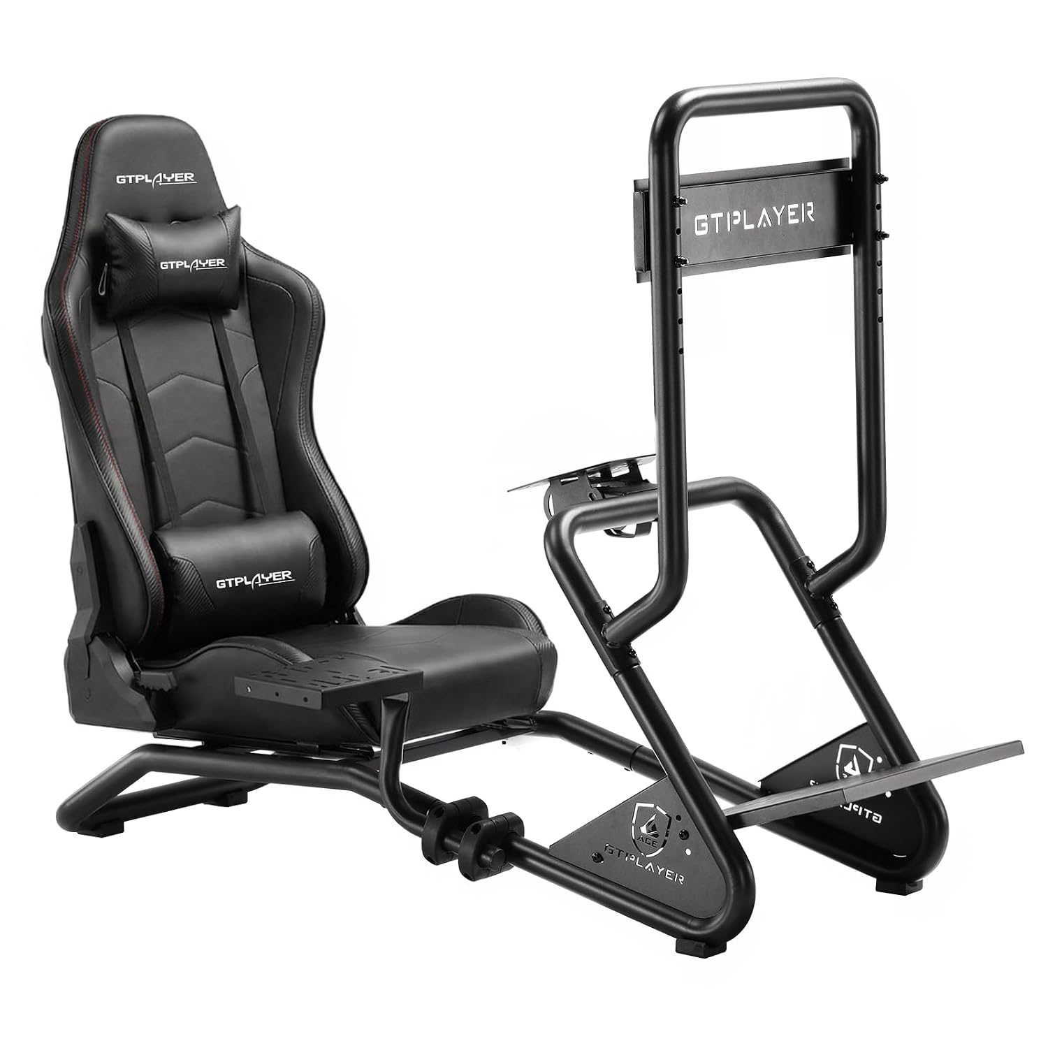 VOLANTE GTPLAYER RACING SIMULATOR COCKPIT CON SOPORTE PARA MONITOR Y ASIENTO RECLINABLE BLUETOOTH NEGRO - 1
