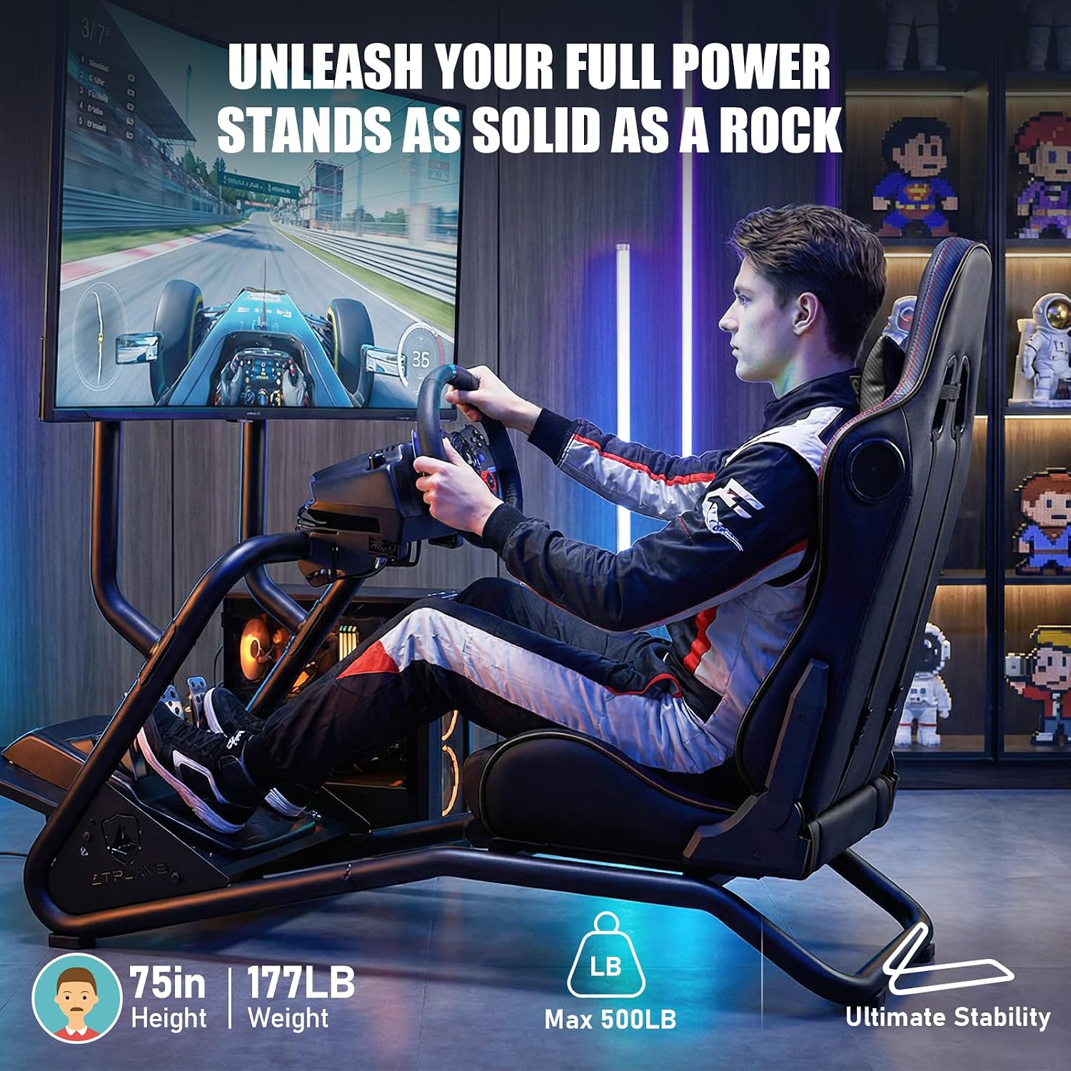 VOLANTE GTPLAYER RACING SIMULATOR COCKPIT CON SOPORTE PARA MONITOR Y ASIENTO RECLINABLE BLUETOOTH NEGRO - 4