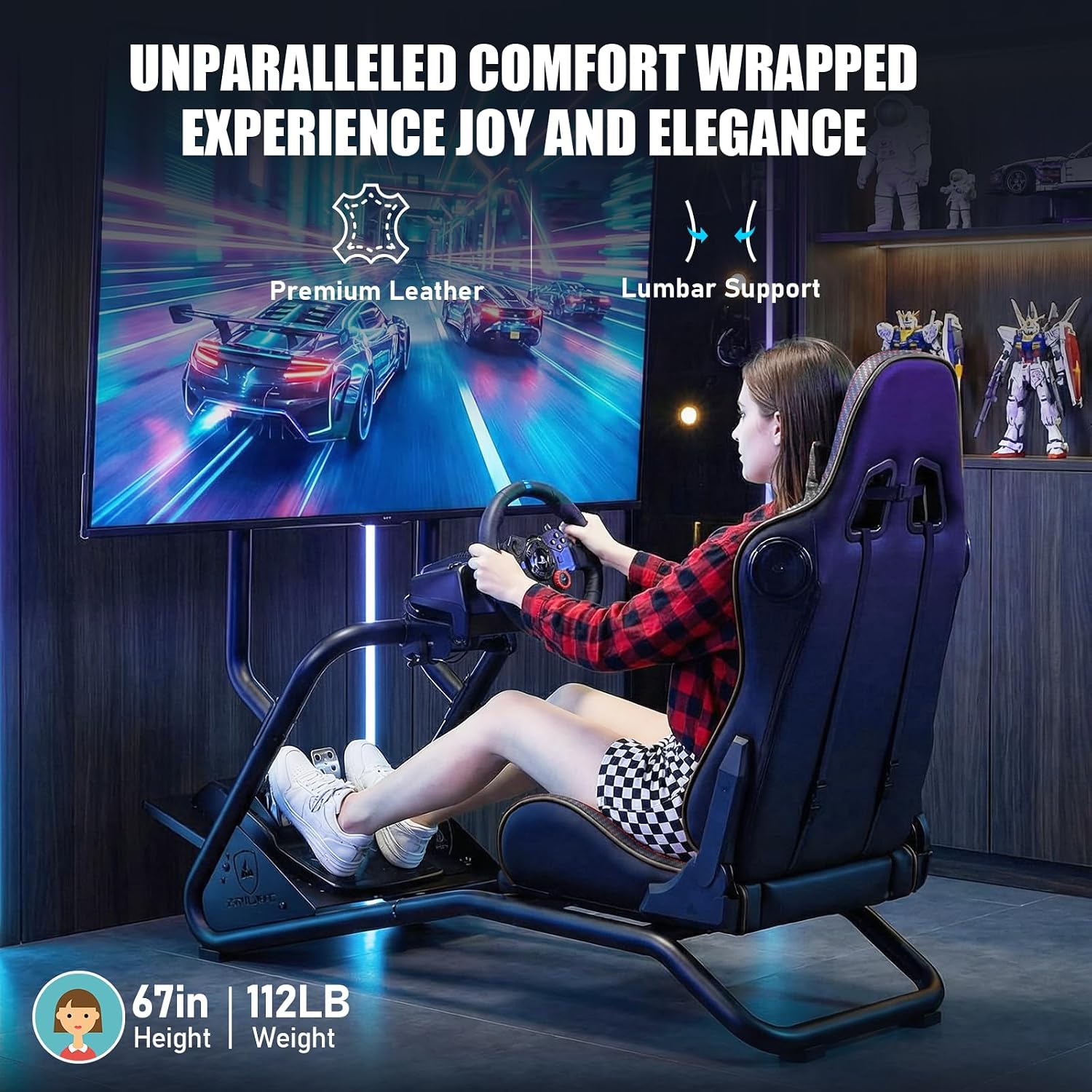 VOLANTE GTPLAYER RACING SIMULATOR COCKPIT CON SOPORTE PARA MONITOR Y ASIENTO RECLINABLE BLUETOOTH NEGRO - 5