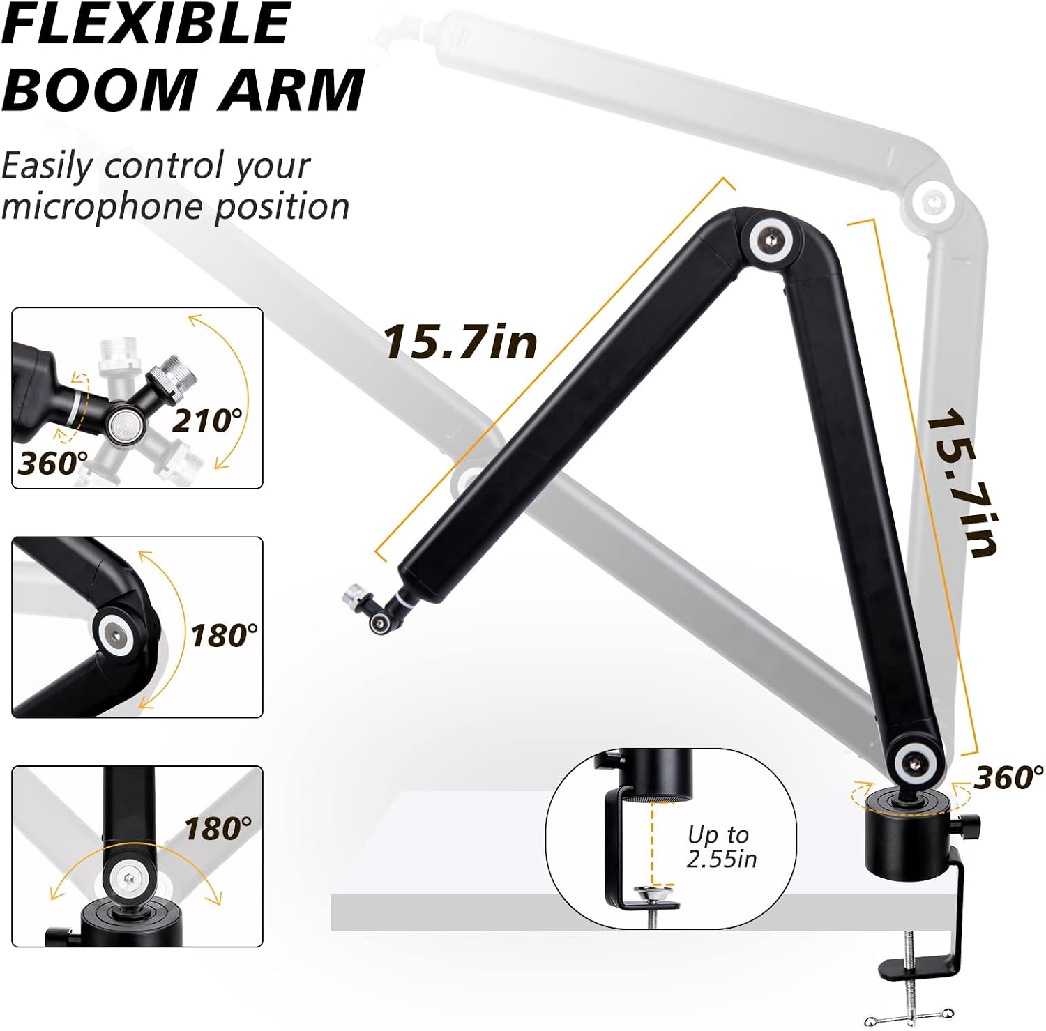 SOPORTE PARA MICRÓFONO SUNMON MIC STAND BOOM ARM COMPATIBLE CON HYPERX QUADCAST Y OTROS - 2