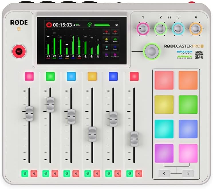 ESTUDIO DE PRODUCCIÓN DE AUDIO INTEGRADO RODE RODECASTER PRO II BLANCO CON 4 MICRÓFONOS PARA PODCAST Y TARJETA MICRO-SD 128GB - 2