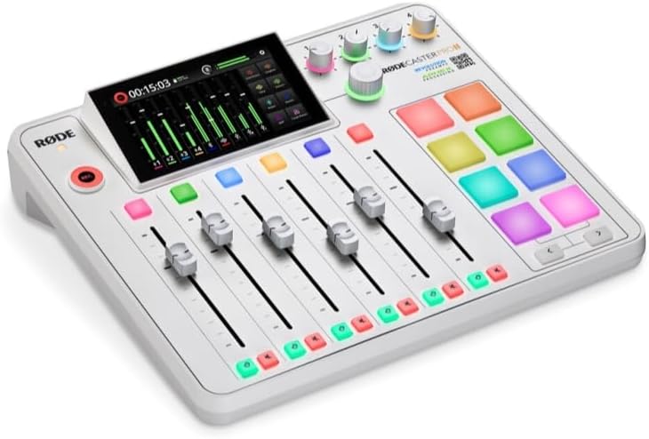 ESTUDIO DE PRODUCCIÓN DE AUDIO INTEGRADO RODE RODECASTER PRO II BLANCO CON 4 MICRÓFONOS PARA PODCAST Y TARJETA MICRO-SD 128GB - 3