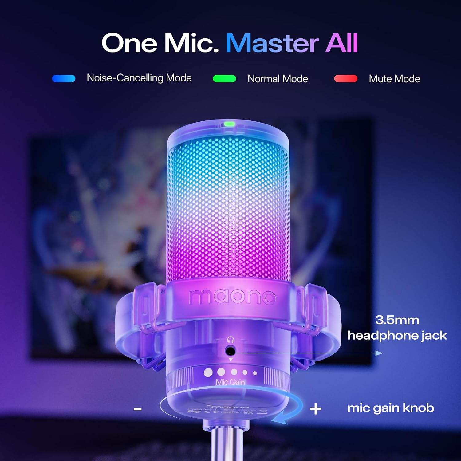 MICRÓFONO USB MAONO DGM20S CON REDUCCIÓN DE RUIDO Y LUCES RGB - 5