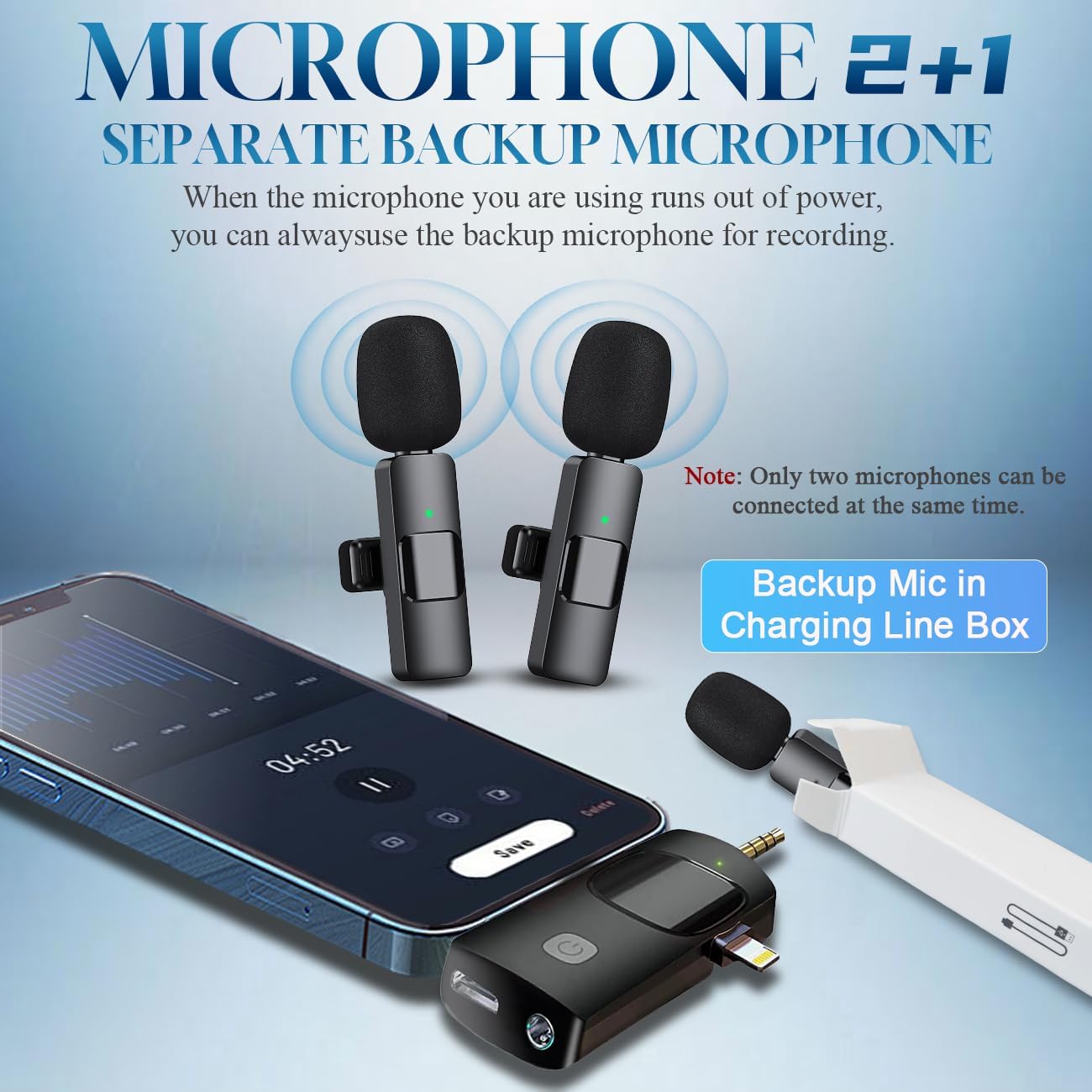 MICRÓFONO LAVALIER INALÁMBRICO AKCSWO 3 EN 1 PARA IPHONE, ANDROID Y CÁMARA - 2