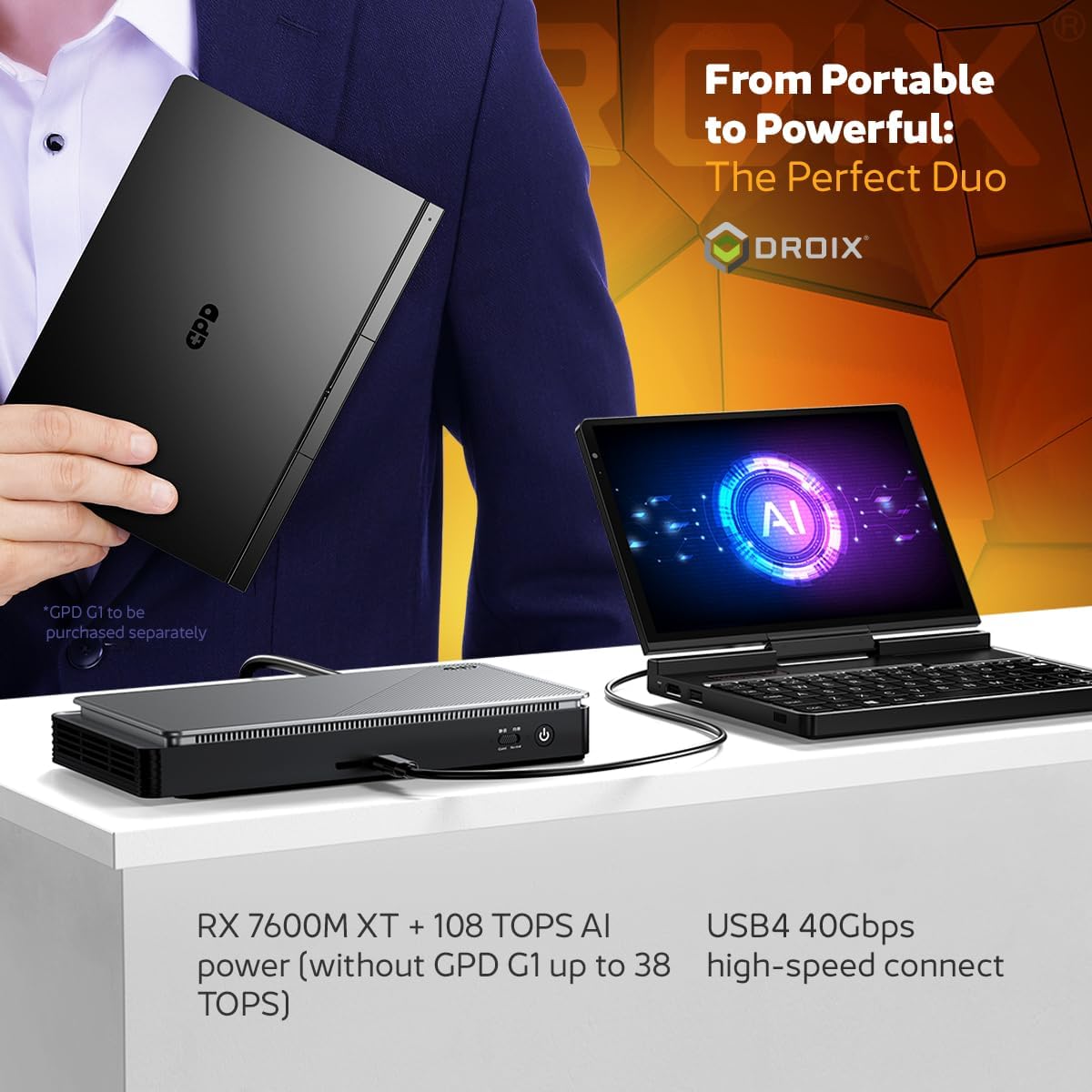 MINI LAPTOP GPD POCKET 4 AMD RYZEN AI 9 HX 370 32GB RAM 4TB SSD 8.8' 2.5K 144HZ - 5