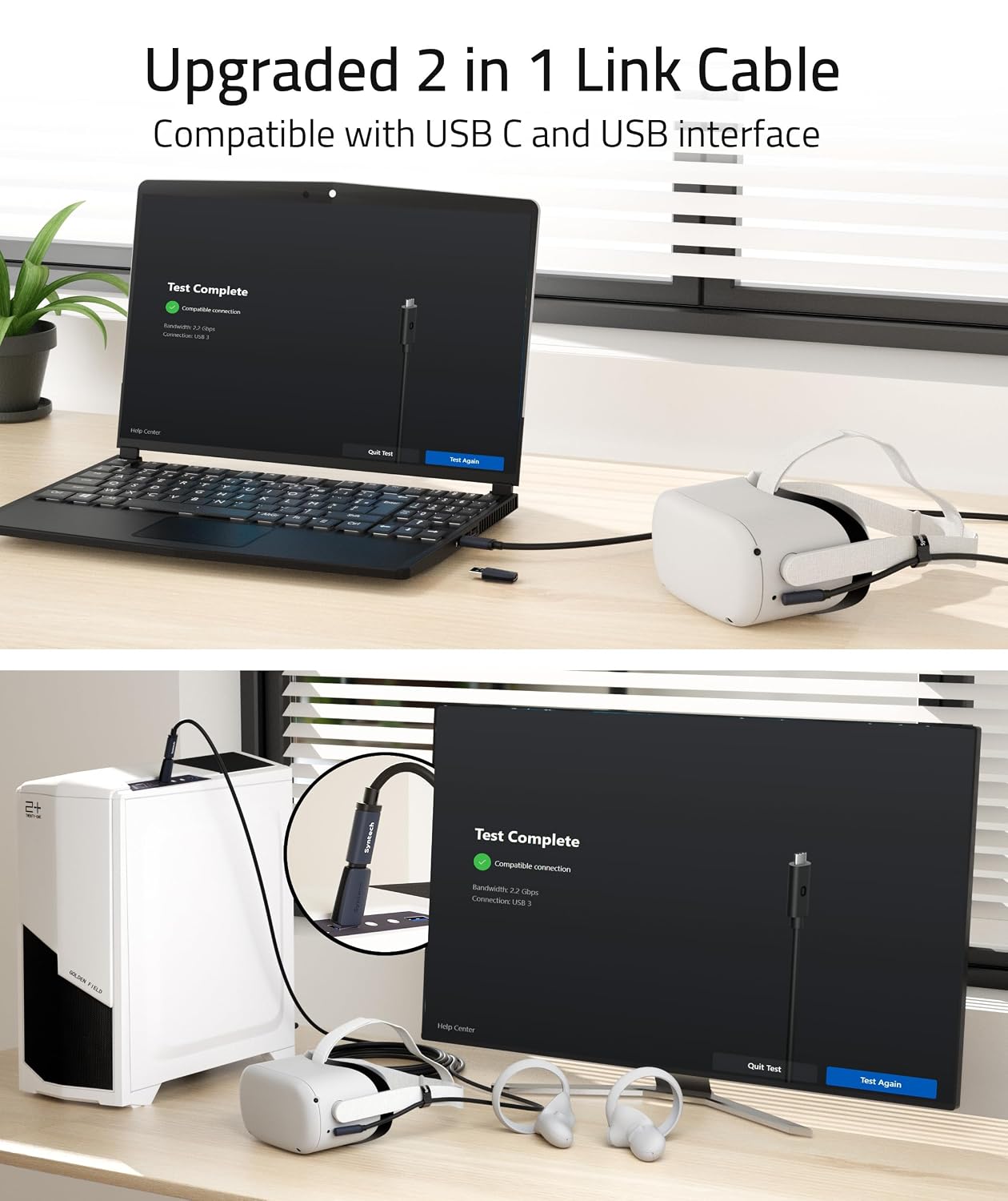 CABLE VR SYNTECH LINK 16FT PARA META QUEST 3/3S/2 USB 3.0 CON ADAPTADOR - 2