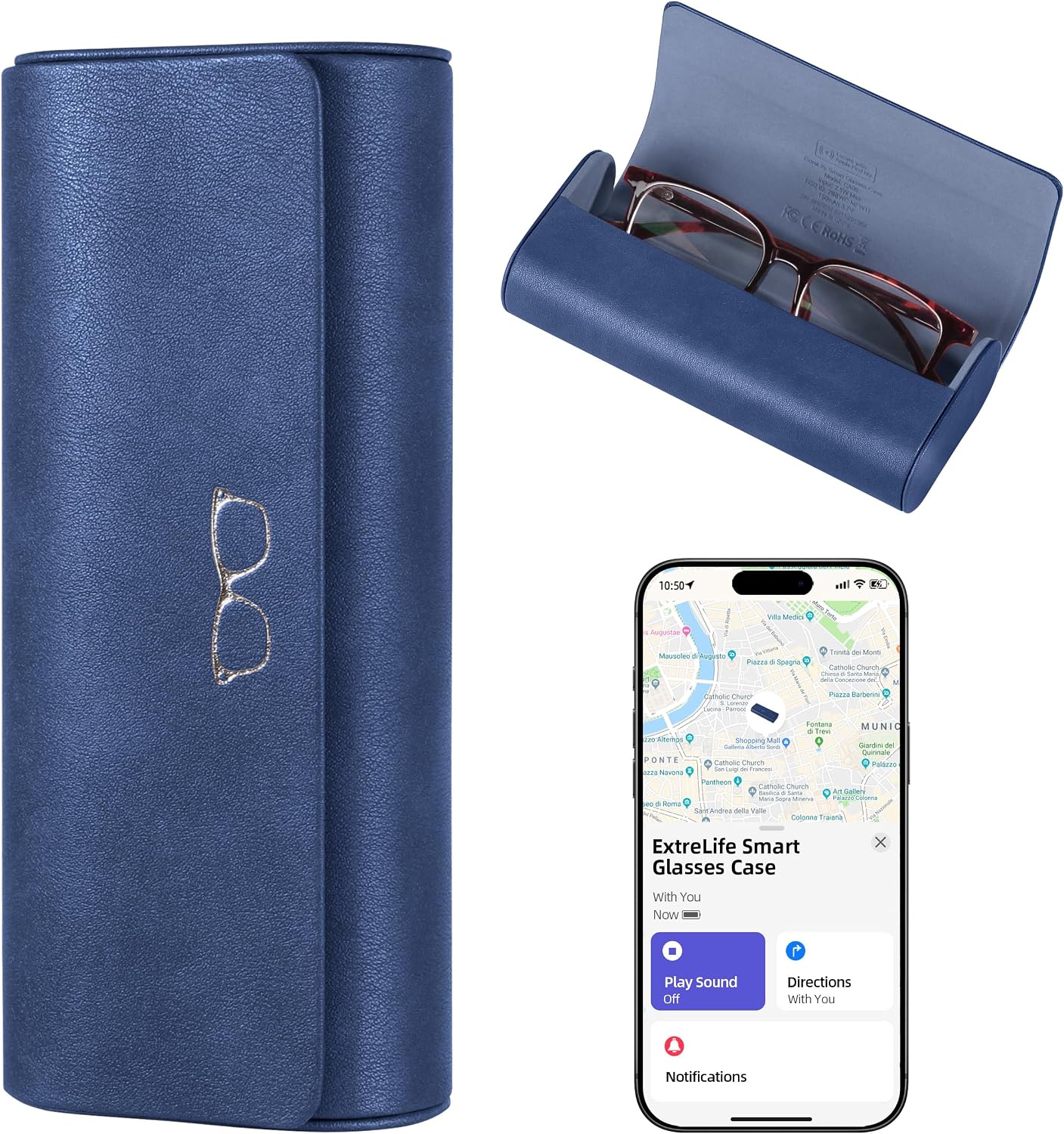 ESTUCHE PARA LENTES EXTRELIFE SMART GLASSES COMPATIBLE CON APPLE FIND MY RECARGABLE - 1