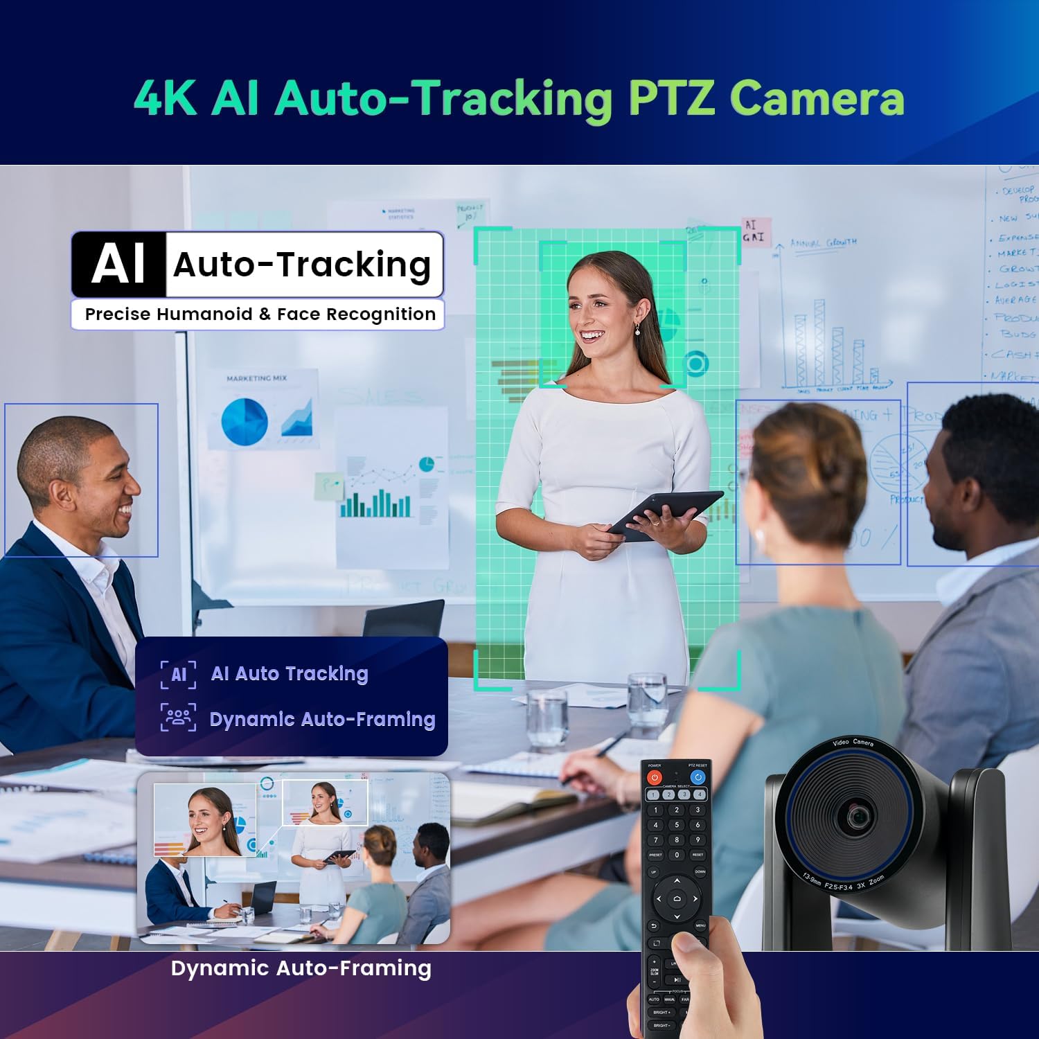 SISTEMA DE CÁMARA PARA SALA DE CONFERENCIAS TONGVEO 4K PTZ CON ZOOM ÓPTICO 3X Y ALTAVOZ BLUETOOTH INALÁMBRICO - 5