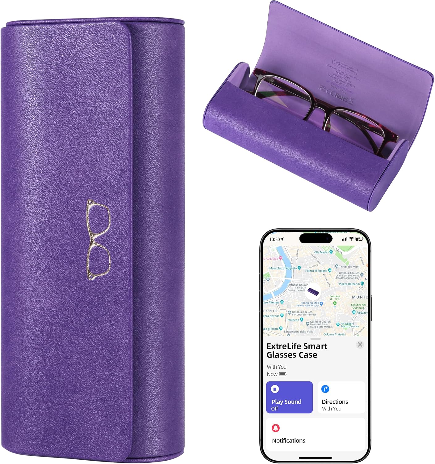 ESTUCHE PARA LENTES EXTRELIFE SMART GLASSES COMPATIBLE CON APPLE FIND MY RECARGABLE - 1