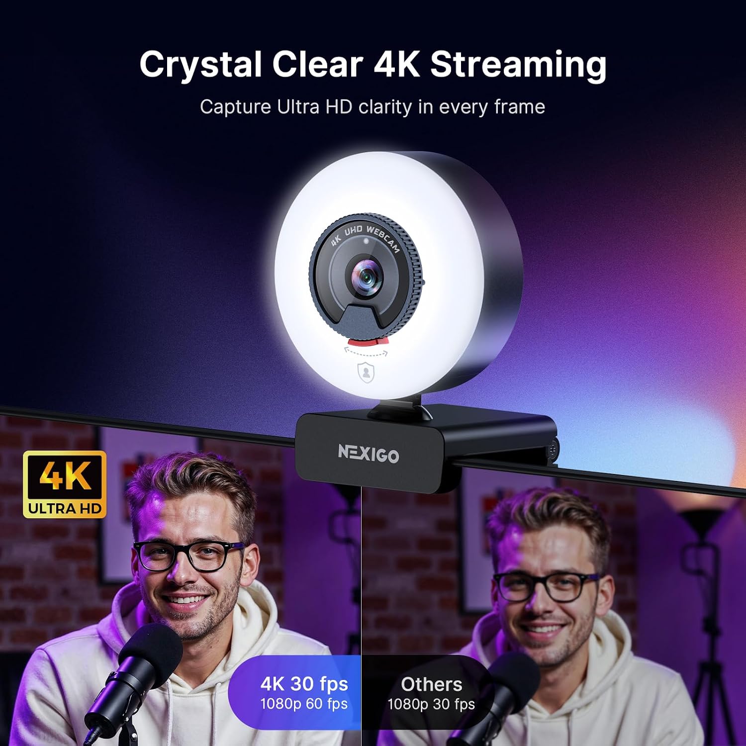 WEBCAM NEXIGO N960E PLUS 4K CON LUZ ANULAR Y CONTROL REMOTO RF - 2