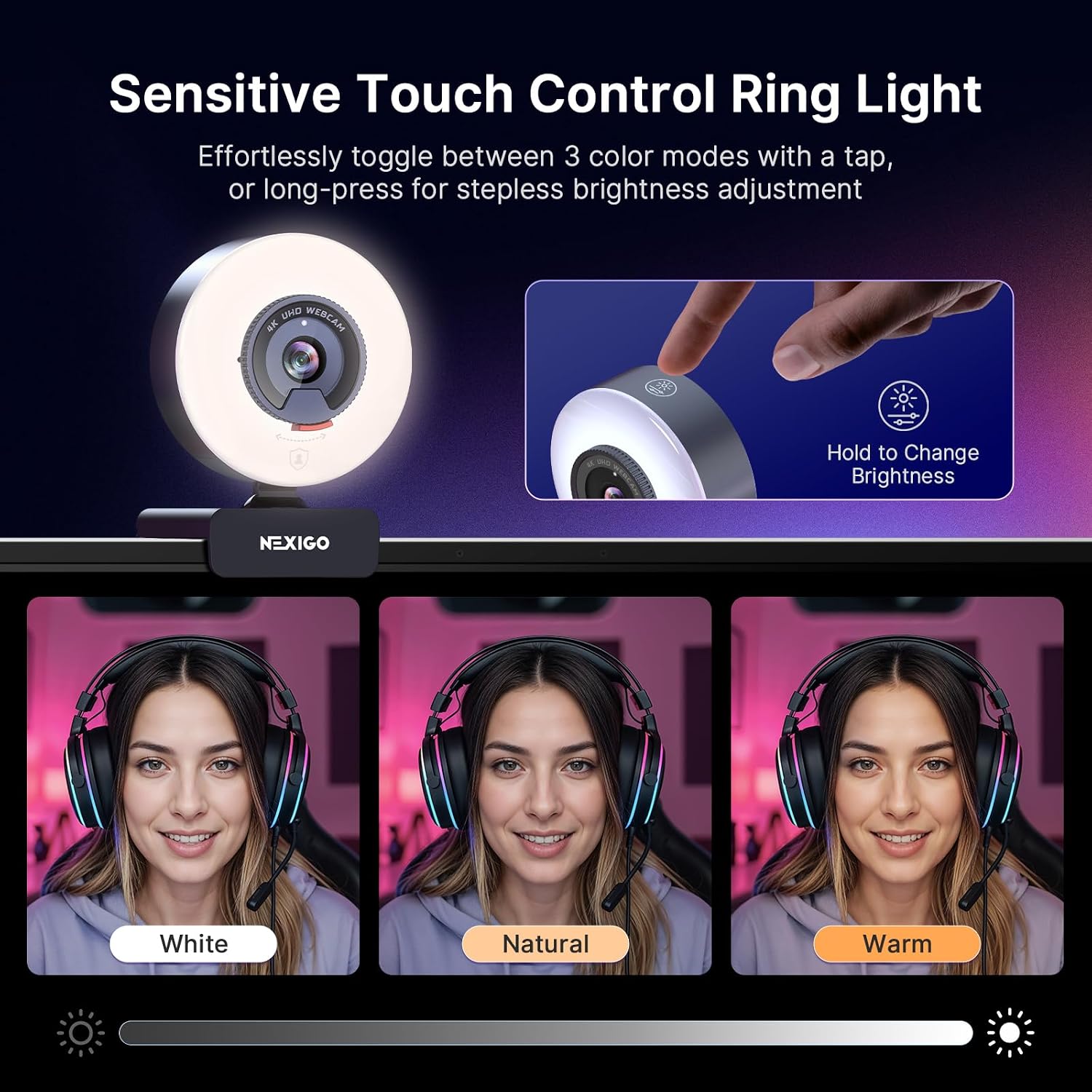 WEBCAM NEXIGO N960E PLUS 4K CON LUZ ANULAR Y CONTROL REMOTO RF - 3