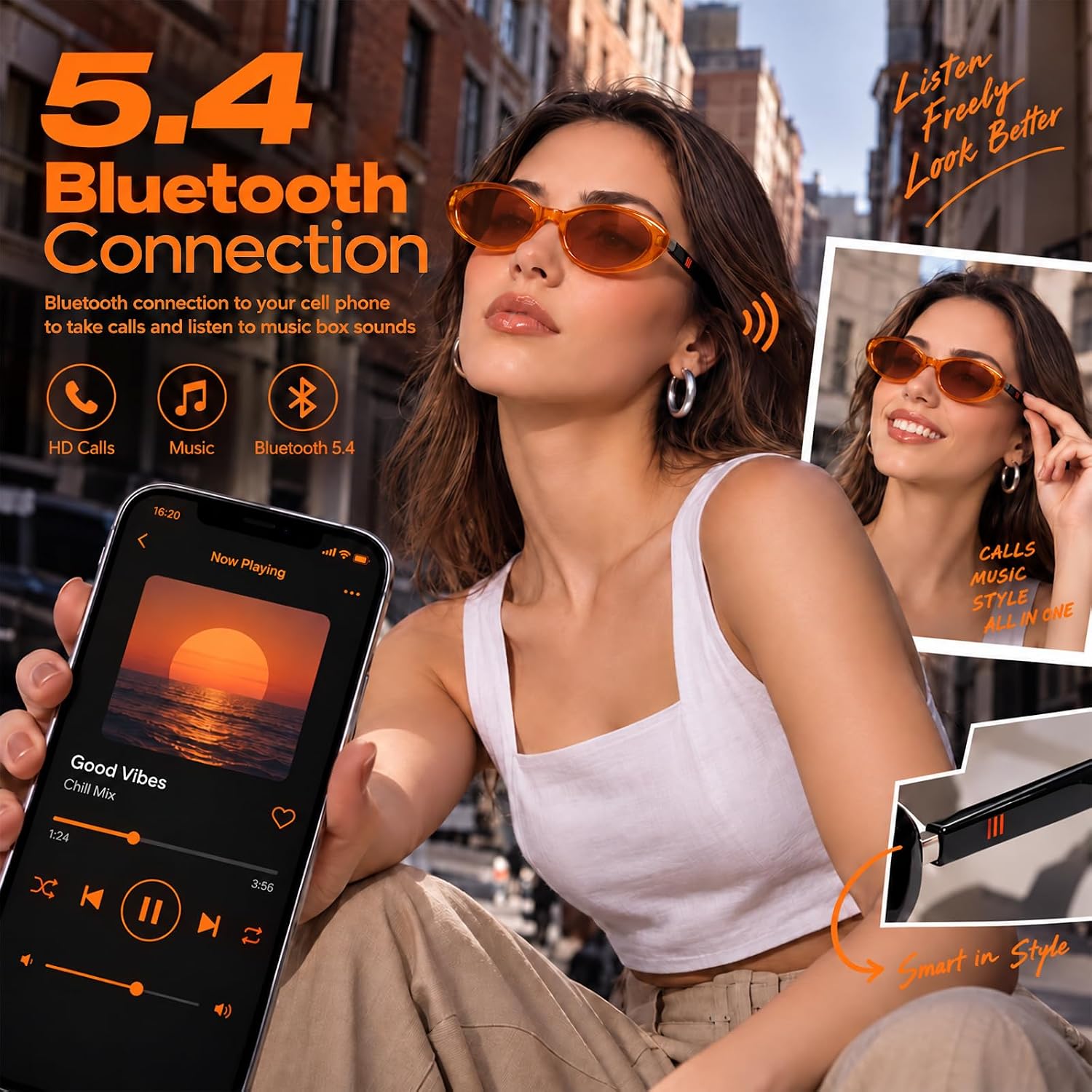 GAFAS INTELIGENTES BLUETOOTH CARRY WIT MODELO BROWN CON ALTAVOZ ABIERTO Y CARGA MAGNÉTICA - 5
