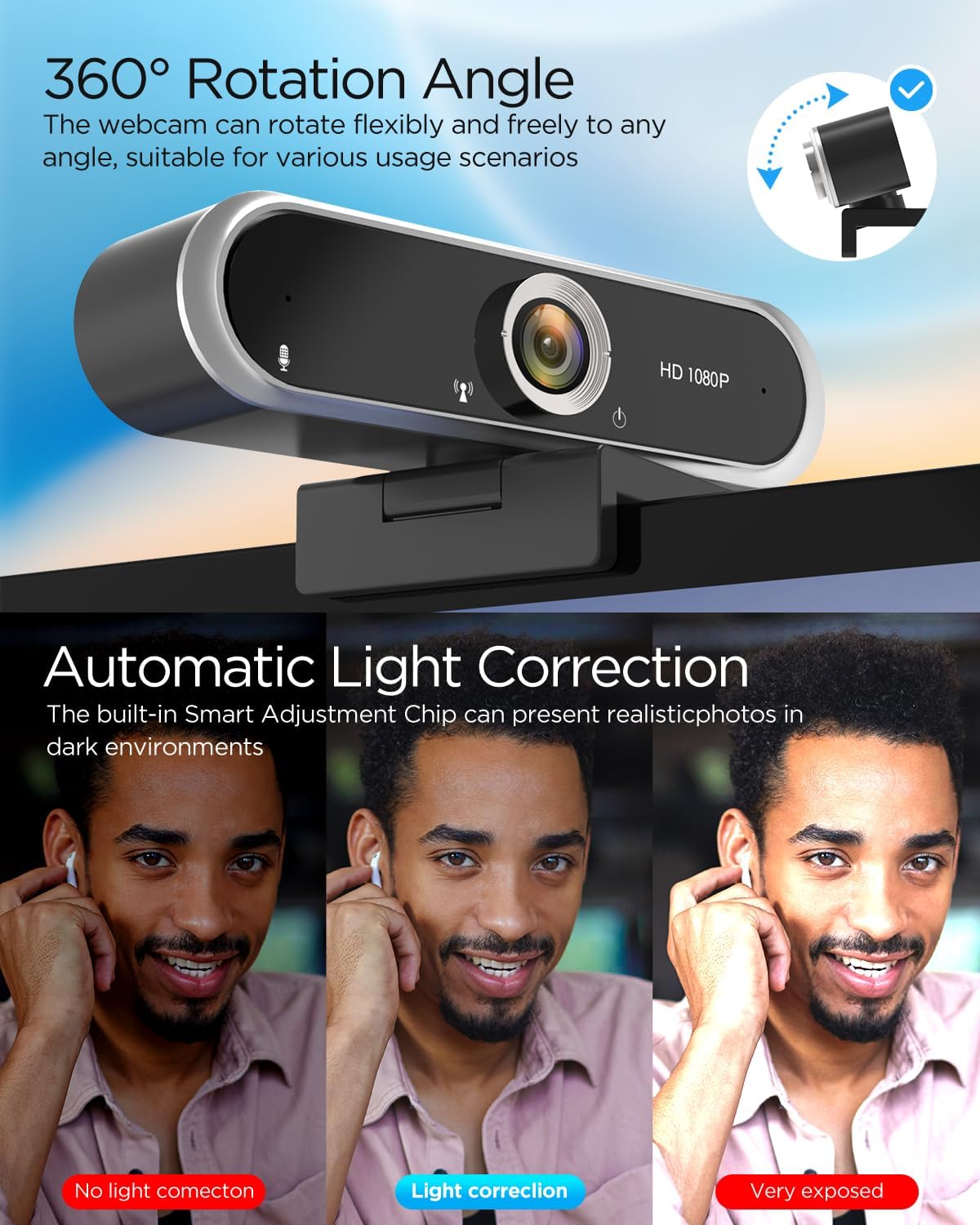 WEBCAM NIVEOLI 1080P CON MICRÓFONO Y CUBIERTA DE PRIVACIDAD USB - 4